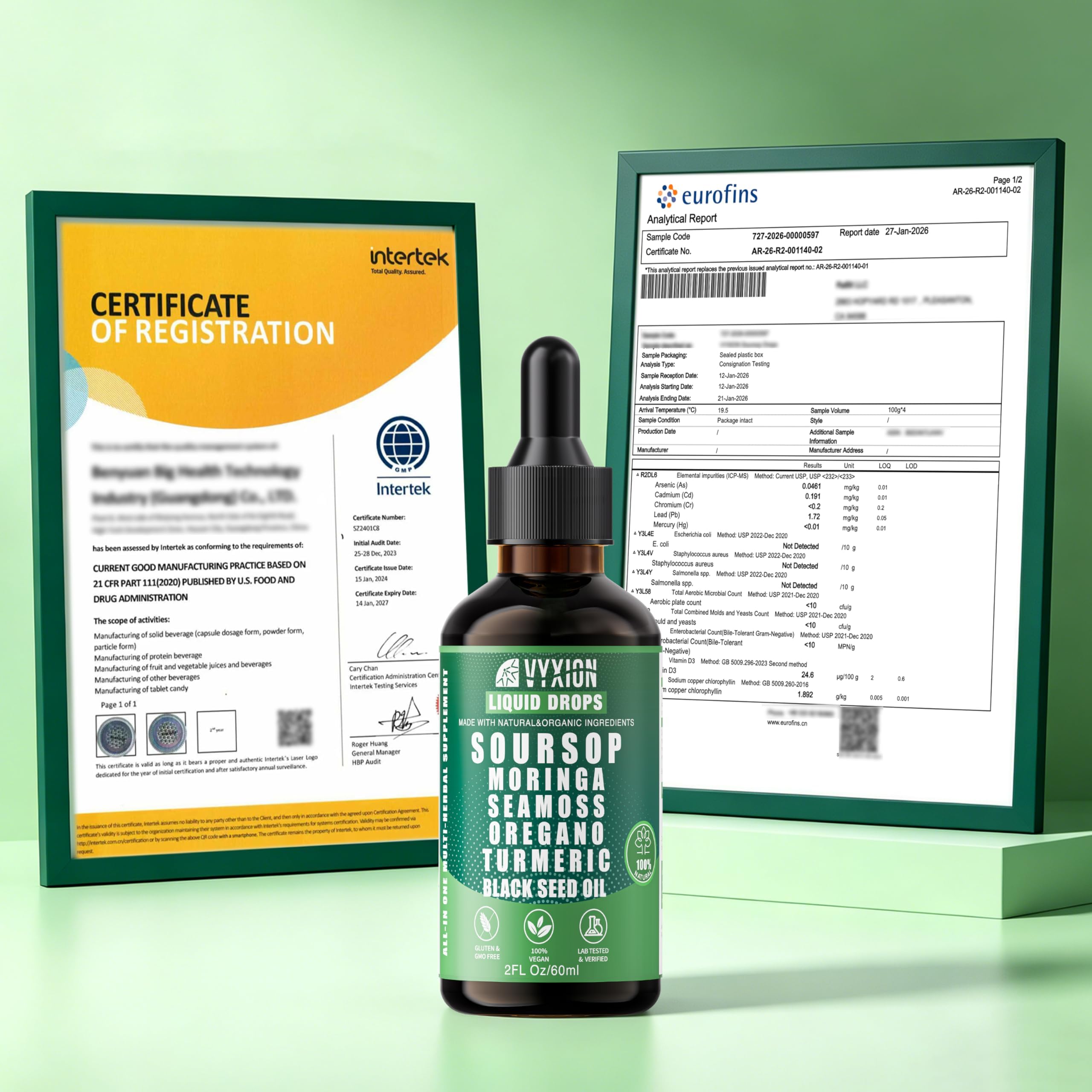 Soursop Pure Liquid Drops 10 in 1 with Sea Moss, Moringa, Turmeric, Black Seed Oil, Oregano, Ashwagandha | Herbal extracts for Overall Health | Vegan, Non-GMO | 4 Fl Oz