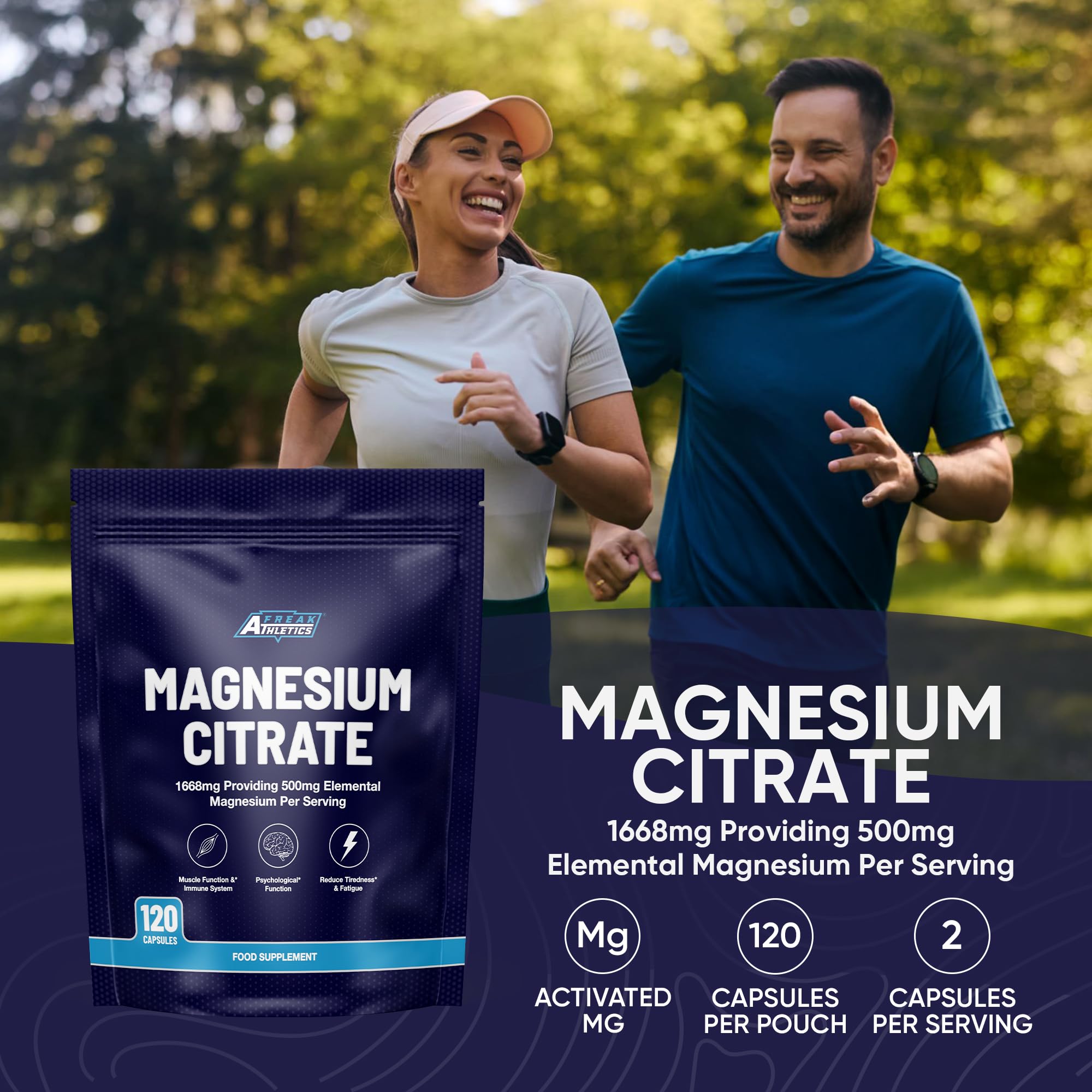 Freak Athletics Magnesium Citrate 500mg - 120 Capsules, 60 Servings,UK Made