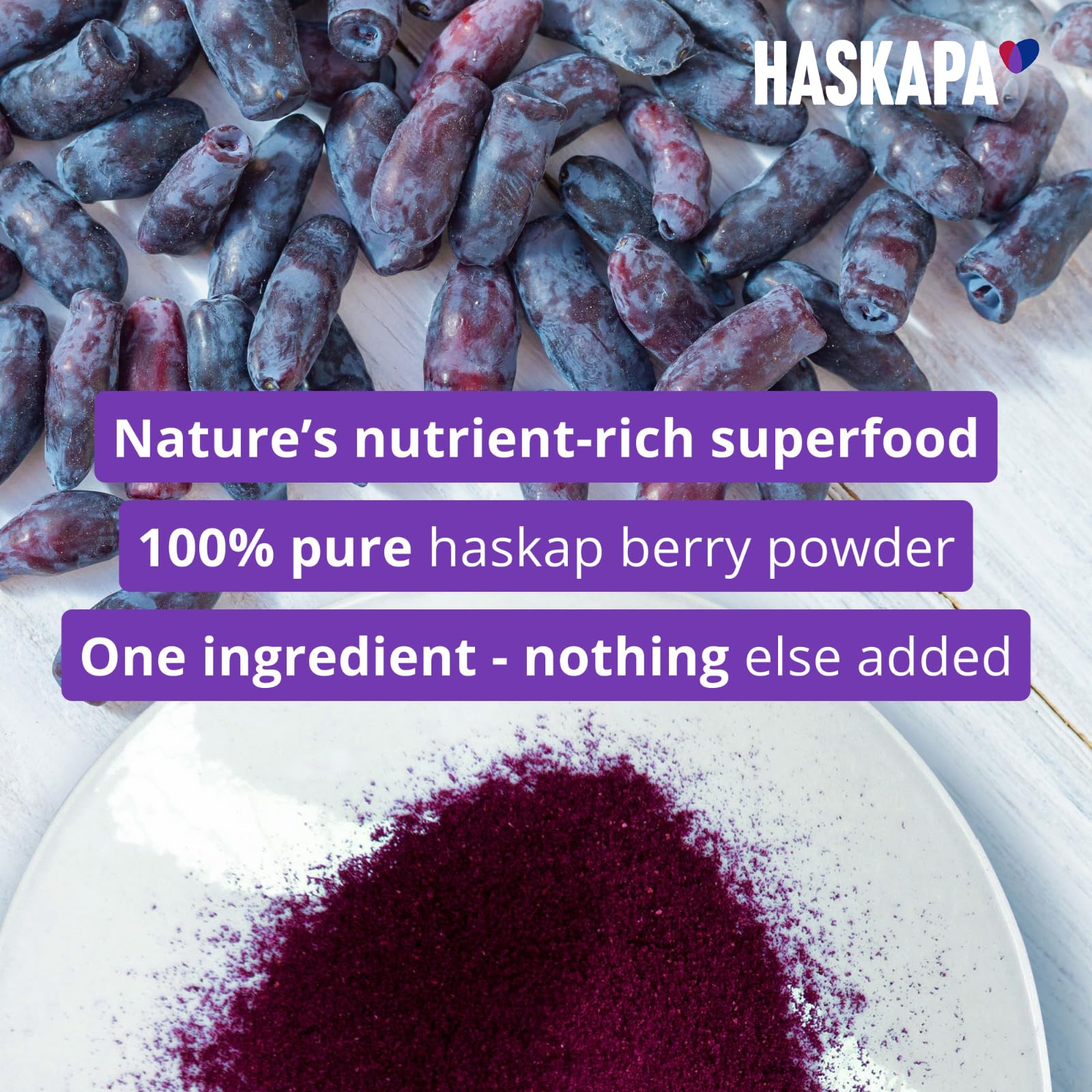 Haskapa | Super Berry Powder | 100% Natural Vegan Haskap Berries | High in Vitamin C + Antioxidants | Gluten Free | Superfood Made from Freeze Dried Berries