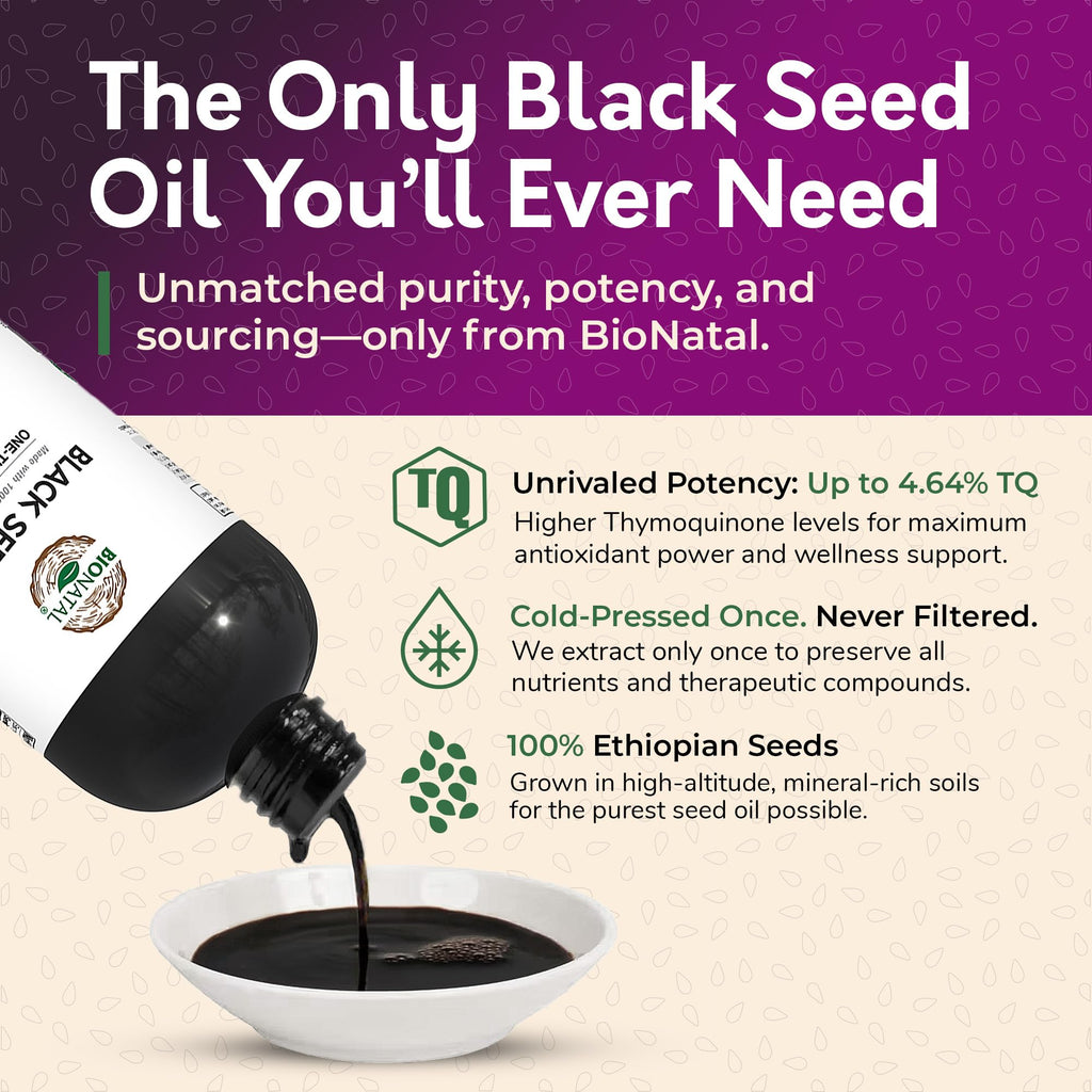 BioNatal Ethiopian Black Seed Oil 16oz PET/Plastic Bottle – Cold Pressed Nigella Sativa, Black Cumin Seed Oil, Unrefined & Non-Filtered, High TQ Up to 4.64% – Supports Immune System, Digestive