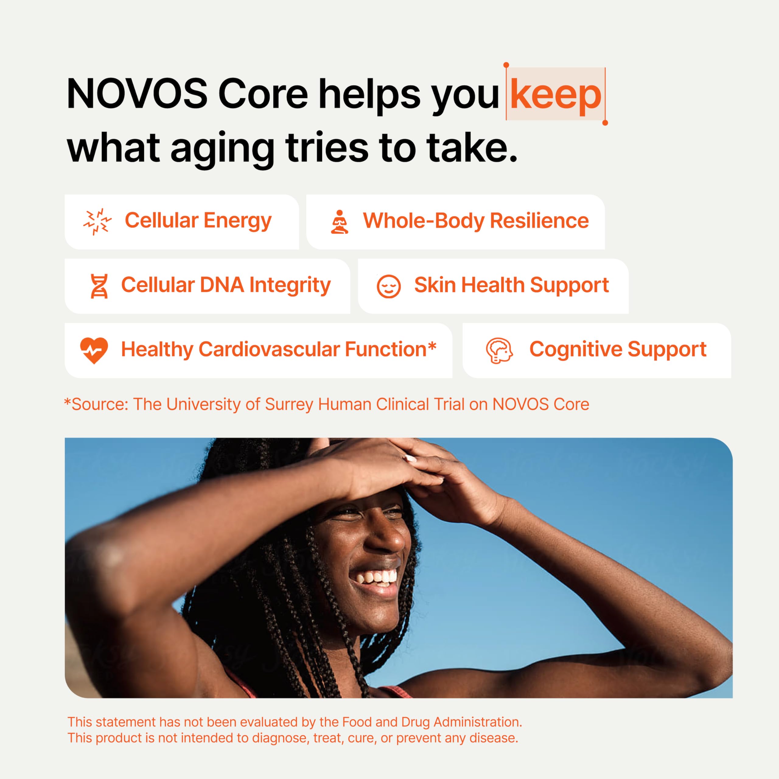 Novos Core - Clinically Studied Daily Longevity Supplement | 12 Active Ingredients for Healthy Aging, Energy, Cognition & Skin Health | Human Clinical Trial Backed | Unflavored | 30 Servings