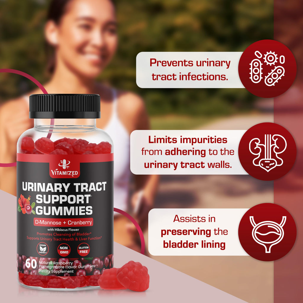Cranberry Gummies with D-Mannose, Urinary Flush w Hibiscus Powder, 60 Count