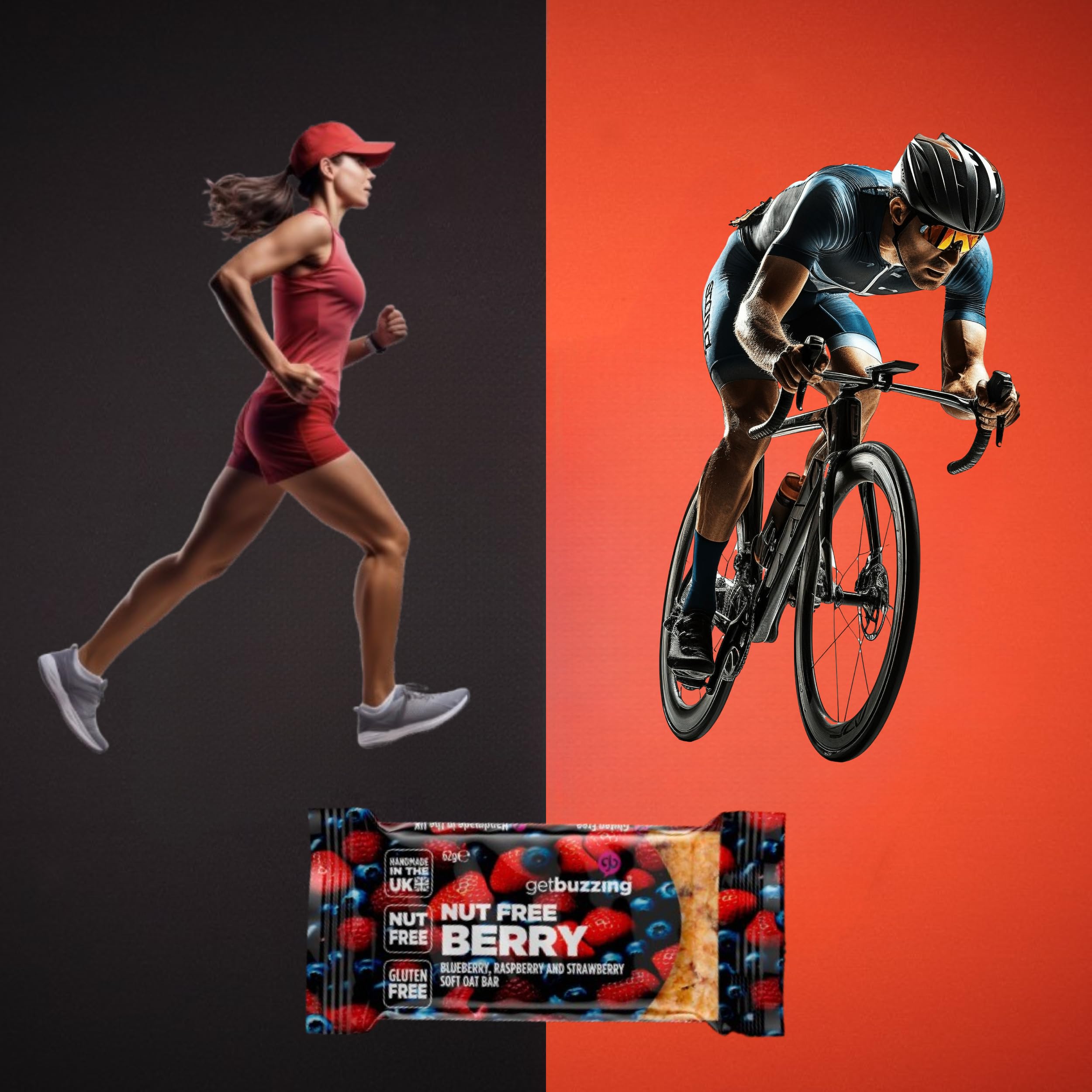 Get Buzzing Flapjacks Packs of 3 (3 Pack, Berry) - Gluten and Nute free, 62 gram bars x 3, Made in the UK