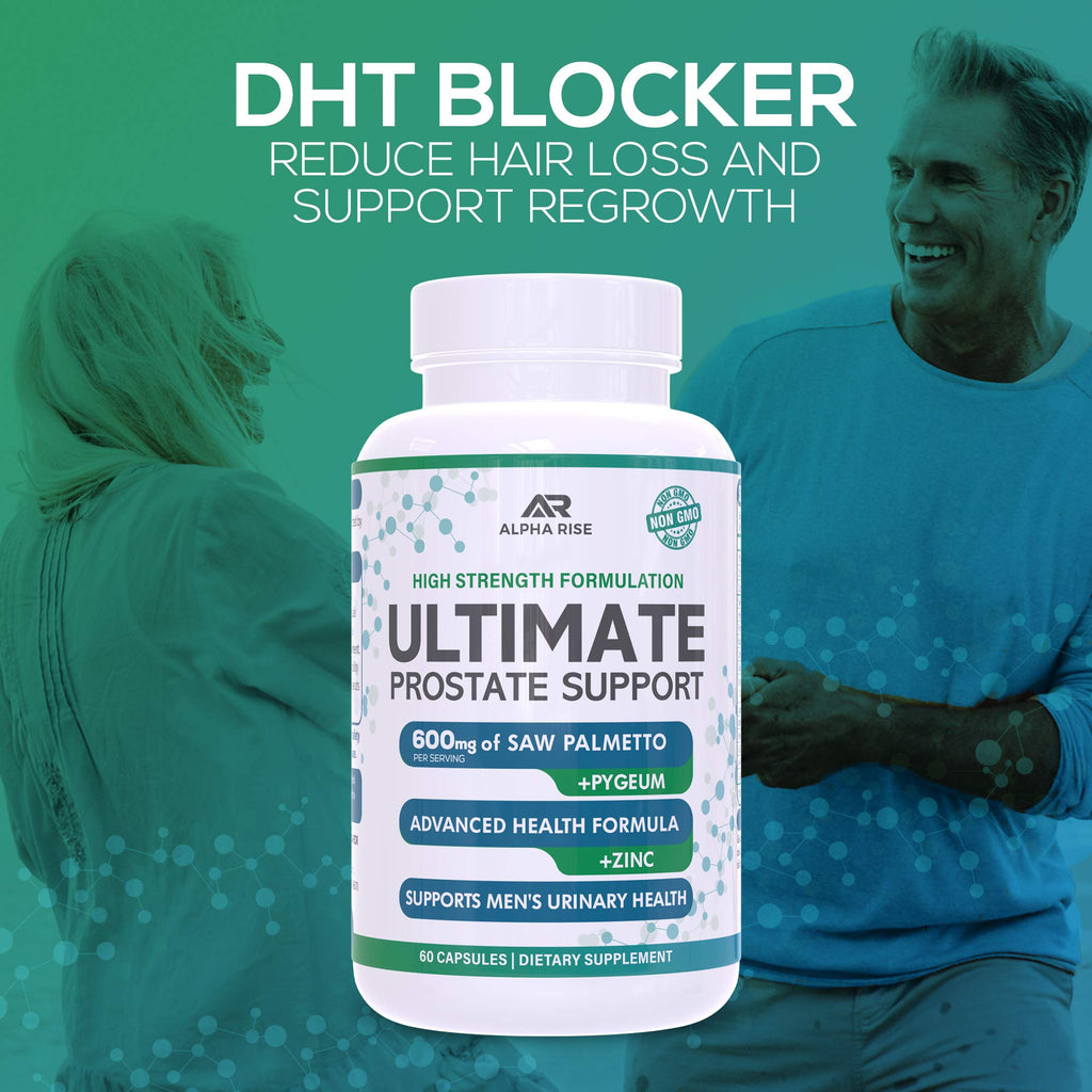 ALPHA RISE Prostate Health Supplement for Men – Shrink Prostate with Saw Palmetto 600mg, Pygeum 300mg, 16 Herbs + Zinc, 60 Capsules