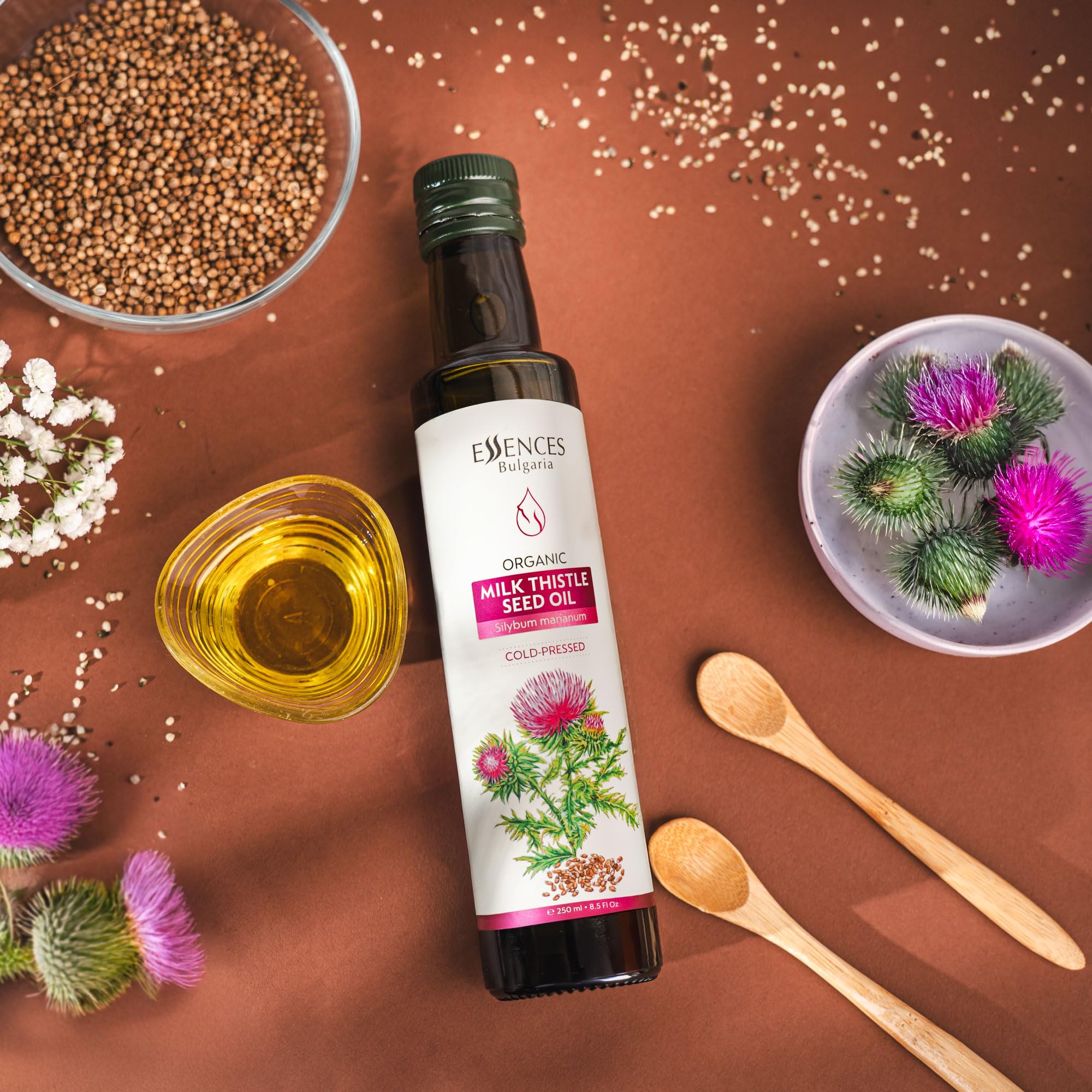 Essences Bulgaria Organic Milk Thistle Oil 8.5 Fl Oz | 250ml | 100% Natural Cold-Pressed Oil | Extra Premium Quality | No Additives or Preservatives | Non-GMO | Vegan