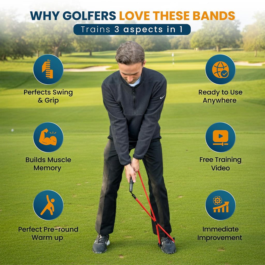 Happy Golfer Golf Resistance Bands Swing Trainer | Golf Power Trainer for Swing Path, Grip & Speed Training | Portable Golf Training Aid for Warm Up, Strength & Practice