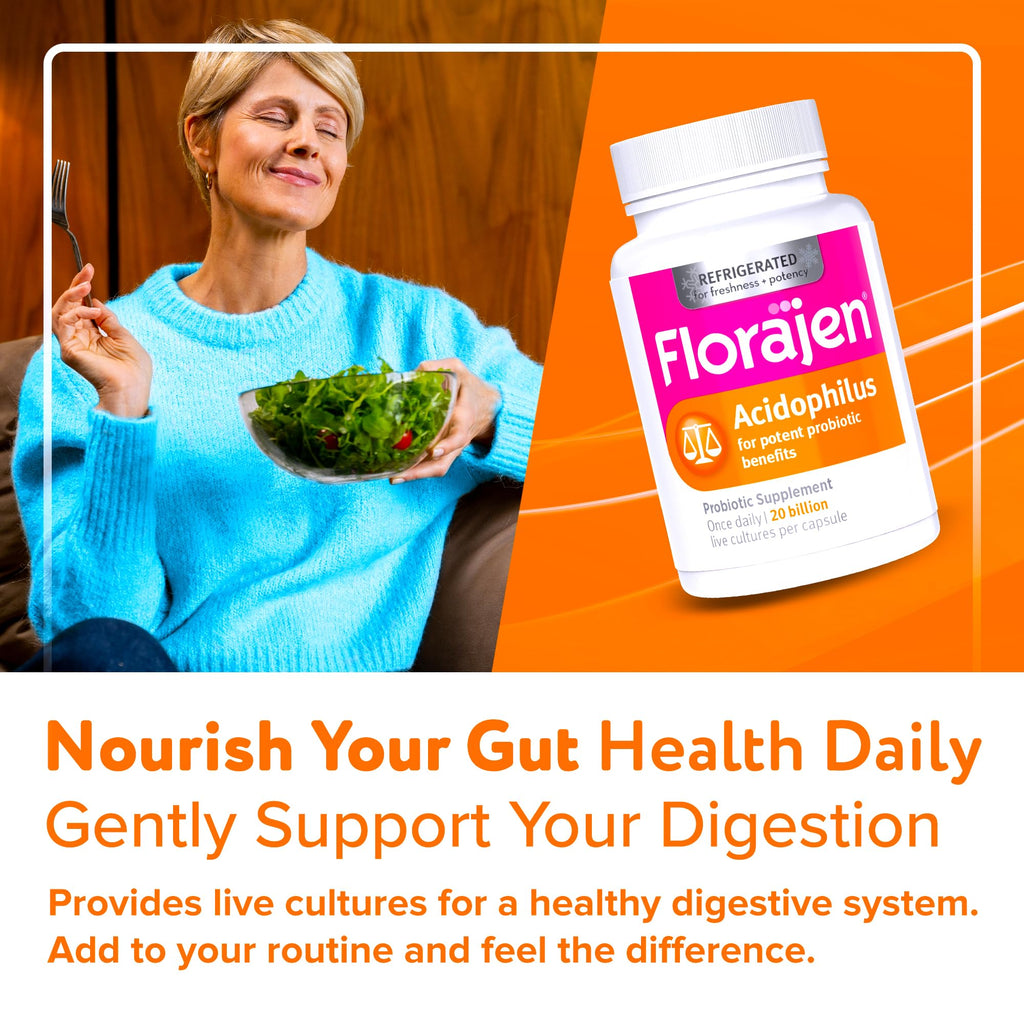 Florajen Acidophilus High Potency Refrigerated Supports Overall Health, 20 Billion CFUs for Potent Probiotic Benefits, Unflavored, 60 Count