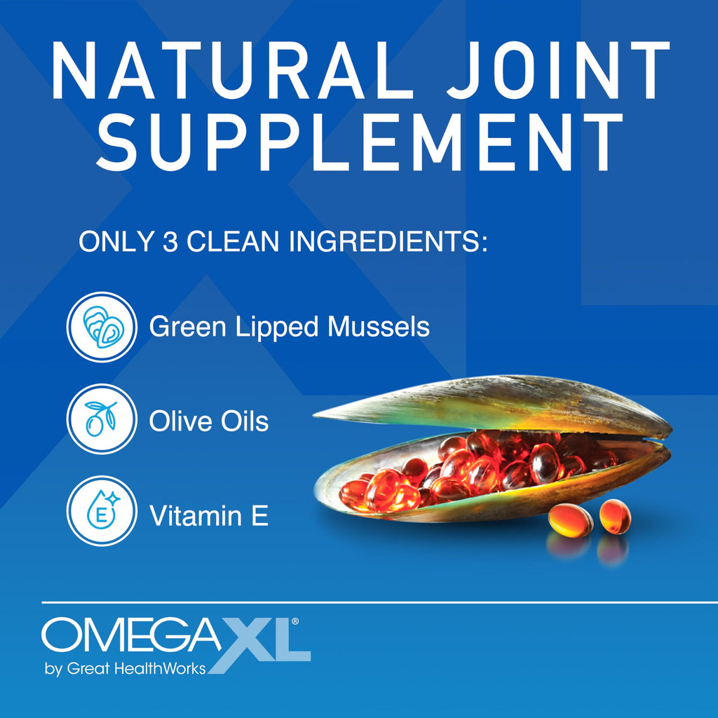 OmegaXL Joint Support Supplement, for Relief - Natural Muscle Support, Green Lipped Mussel Oil, Soft Gel Pills, Drug-Free, 60 Count