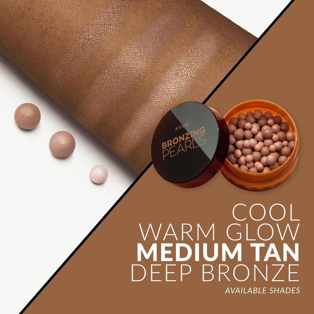 Avon Bronzing Pearls - Medium Tan, Multi-Shade Pearls with Mineral Pigments for a Buildable Multi-Dimensional Sun-Lit Glow, Suitable for All Skin Tones, Cruelty-Free Face Bronzer, 28g