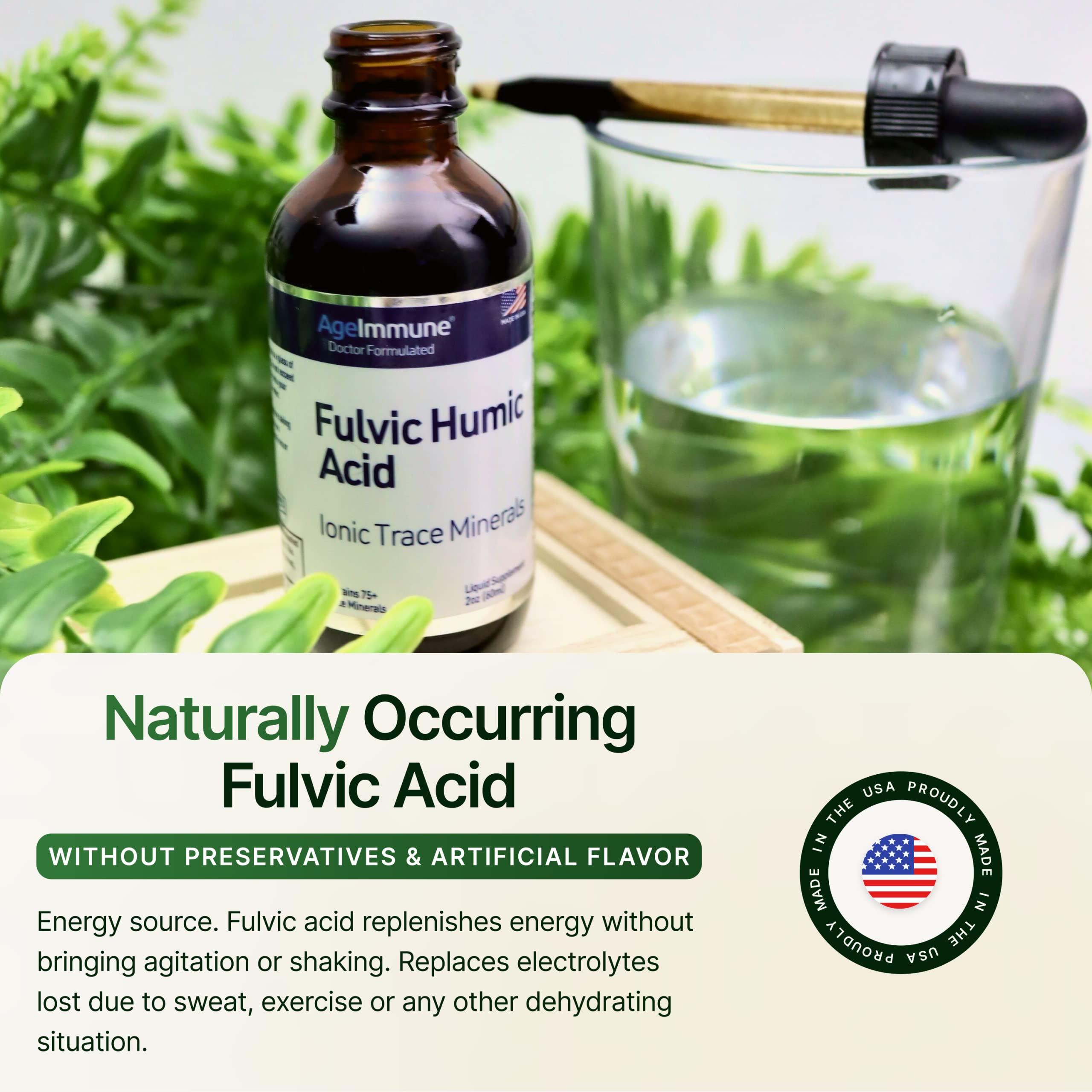 Fulvic Humic Acid 75 + Ionic Trace Minerals - Plant Derived in USA - Fulvic Acid Minerals Concentrate for Energy, Gut Health and Hydration- 1 gram of Liquid Supplement per Serving - 2 oz.