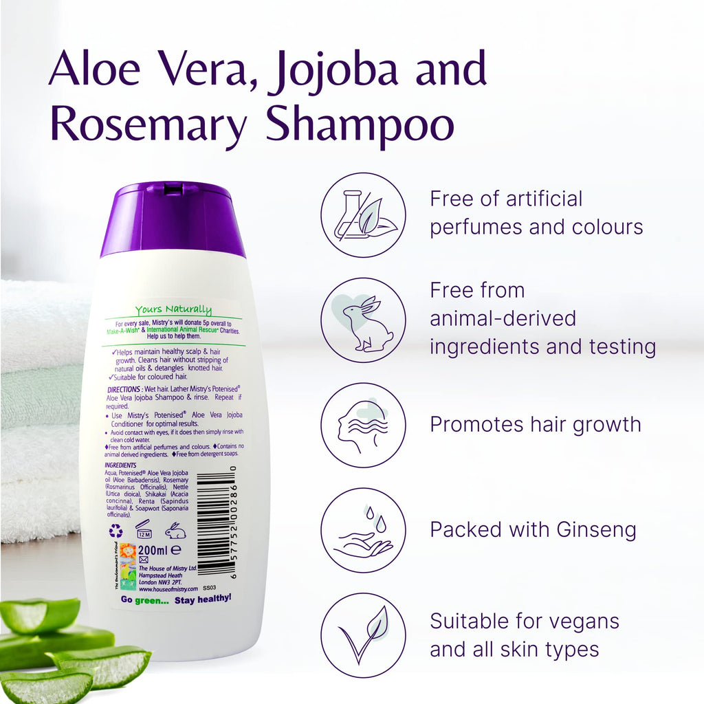 Mistrys Organic Naturally Aloe Vera Jojoba Shampoo with Rosemary 200ml by Aloe Vera Jojoba shampoo