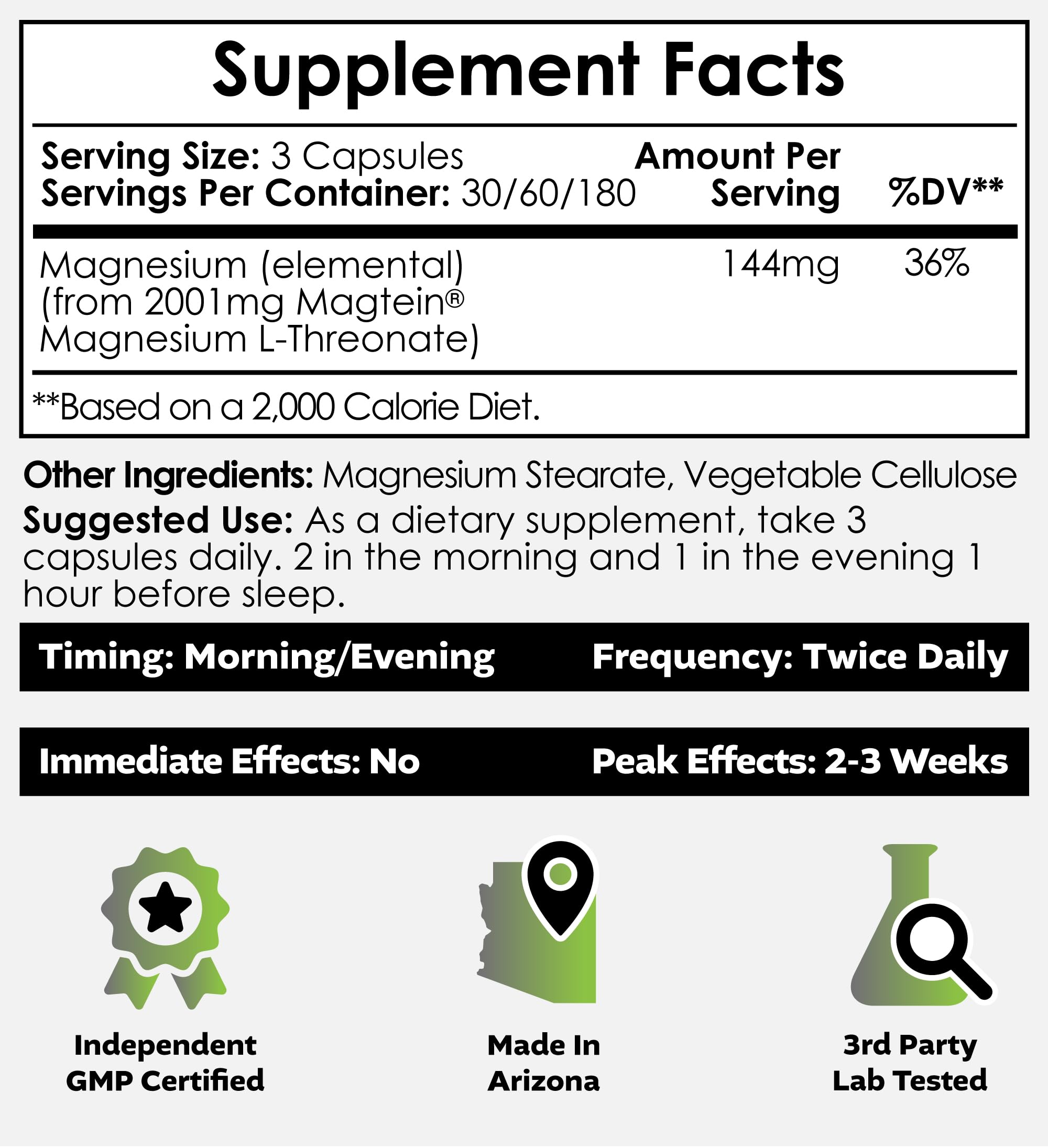 Nootropics Depot Magtein Magnesium L-Threonate Capsules | 90 Count | Mineral Supplement | Natural | Supports Mitochondrial Function | Boosts Energy and Cognitive Function