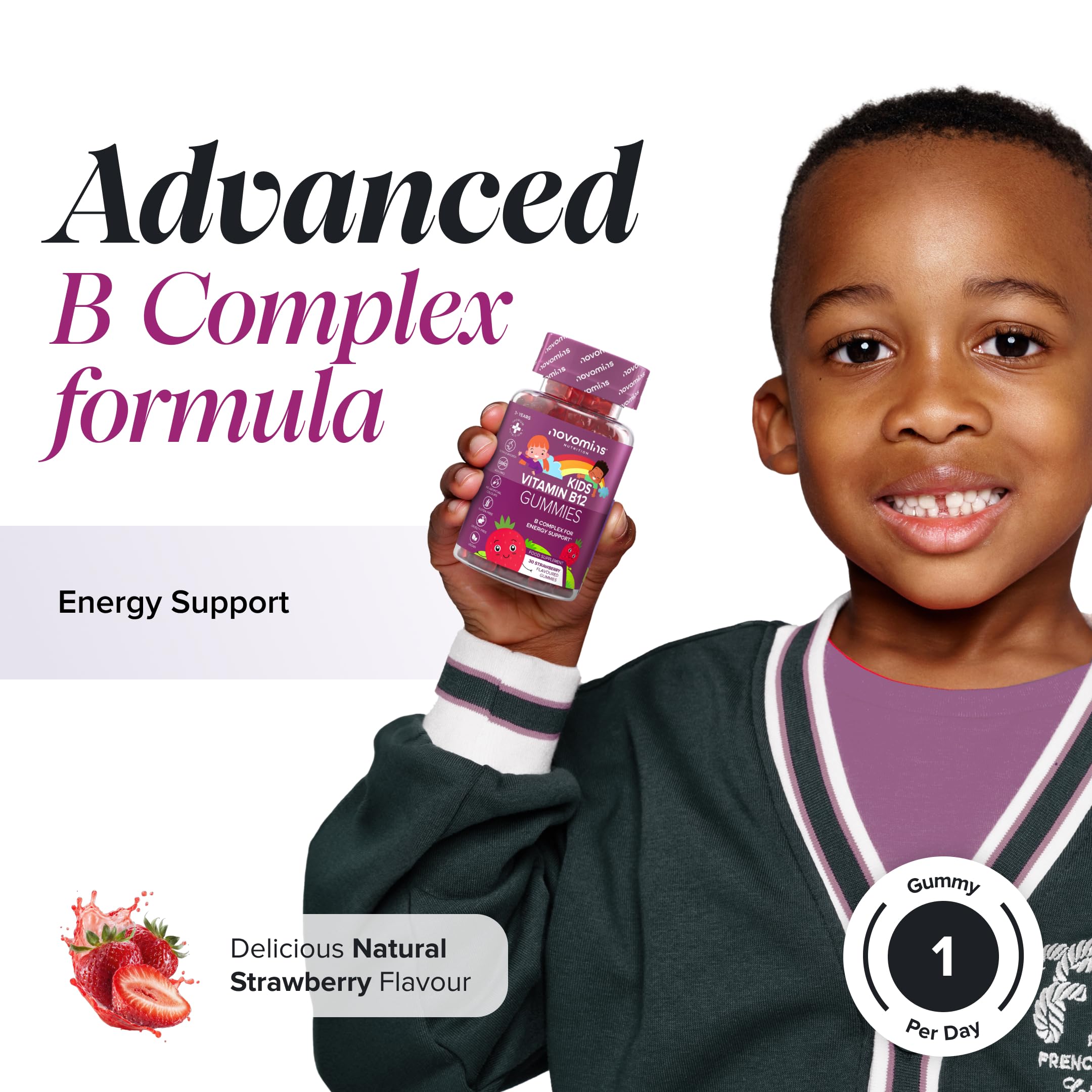 Vitamin B12 for Kids | 30 Gummies | Vitamin B Complex | Novomins