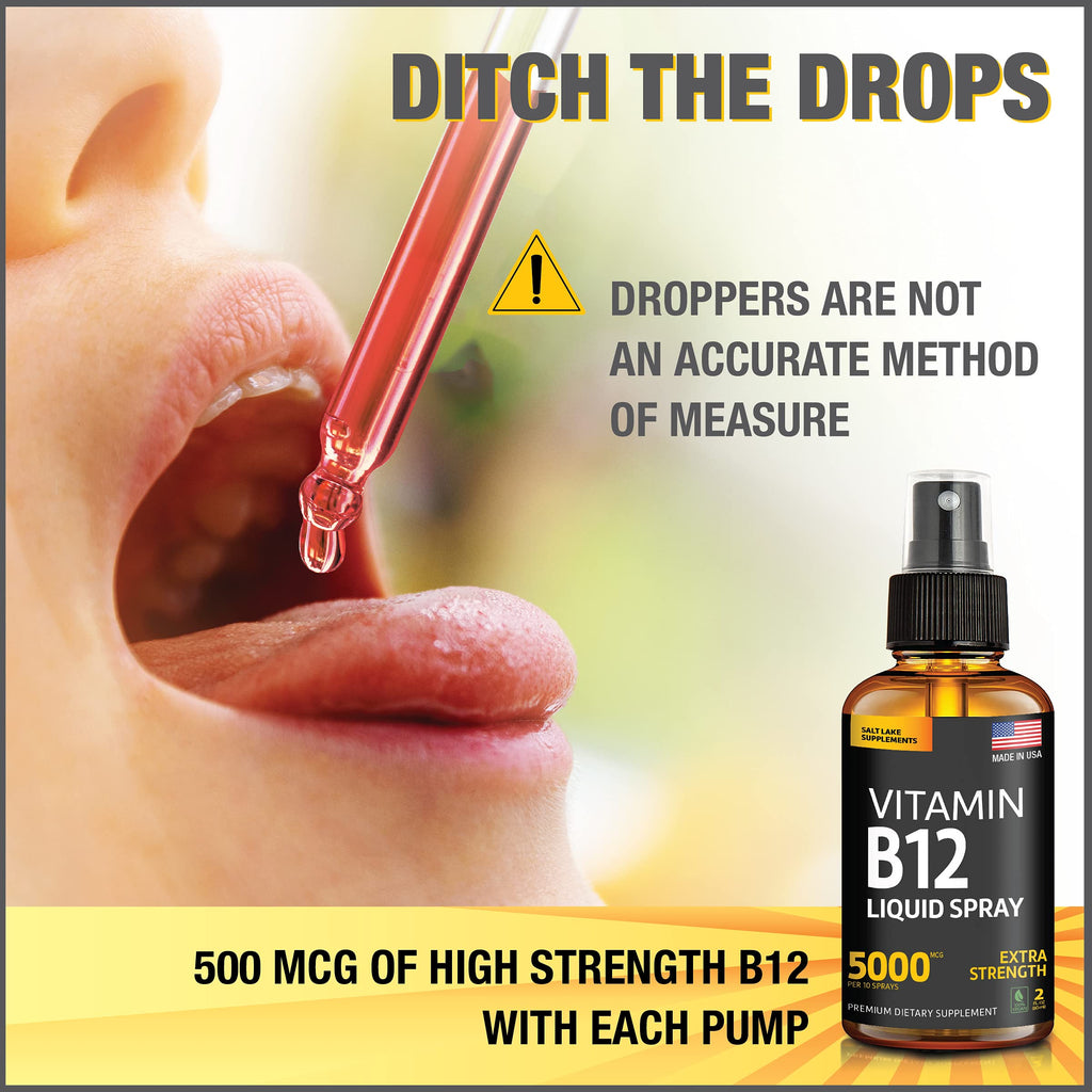 (2 Pack) - Liquid B12 Spray 5000 mcg - Vitamin B12 Sublingual - Vegan B12 Vitamin Spray - Methylcobalamin Vitamin B12 Liquid Boosts Energy & Mood - Gluten-Free & Non-GMO (5000 mcg in 10 Sprays)