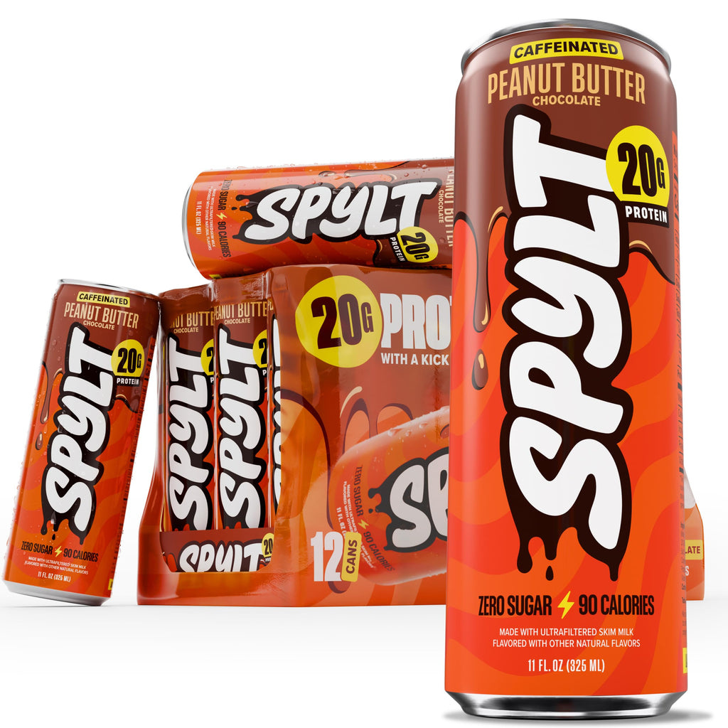 Spylt High Protein Peanut Butter Chocolate Milk with 60mg Caffeine & 20g Protein - 90 Calories, Ready to Drink, Sugar Free, Lactose Free Milk, Perfect for Workout Recovery & Afternoon Pick Me Up - 12 Count - Packaging May Vary