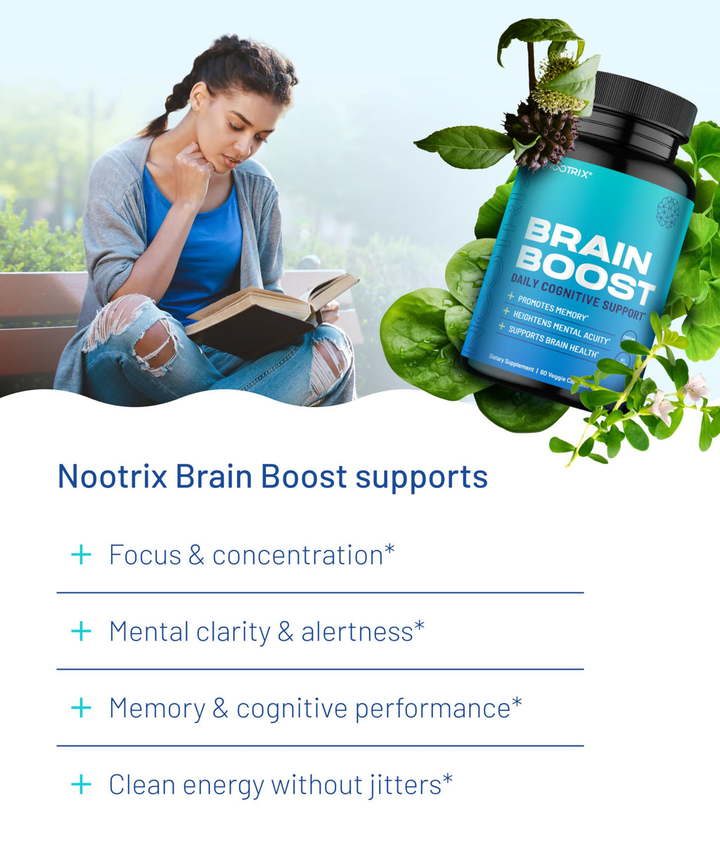 Nootrix Brain Boost Nootropic Supplement | 60 Day Supply | Supports Memory, Mental Focus, Cognitive Health & Energy | Promotes Healthy Mood & Brain Function | Ginkgo Biloba & DMAE