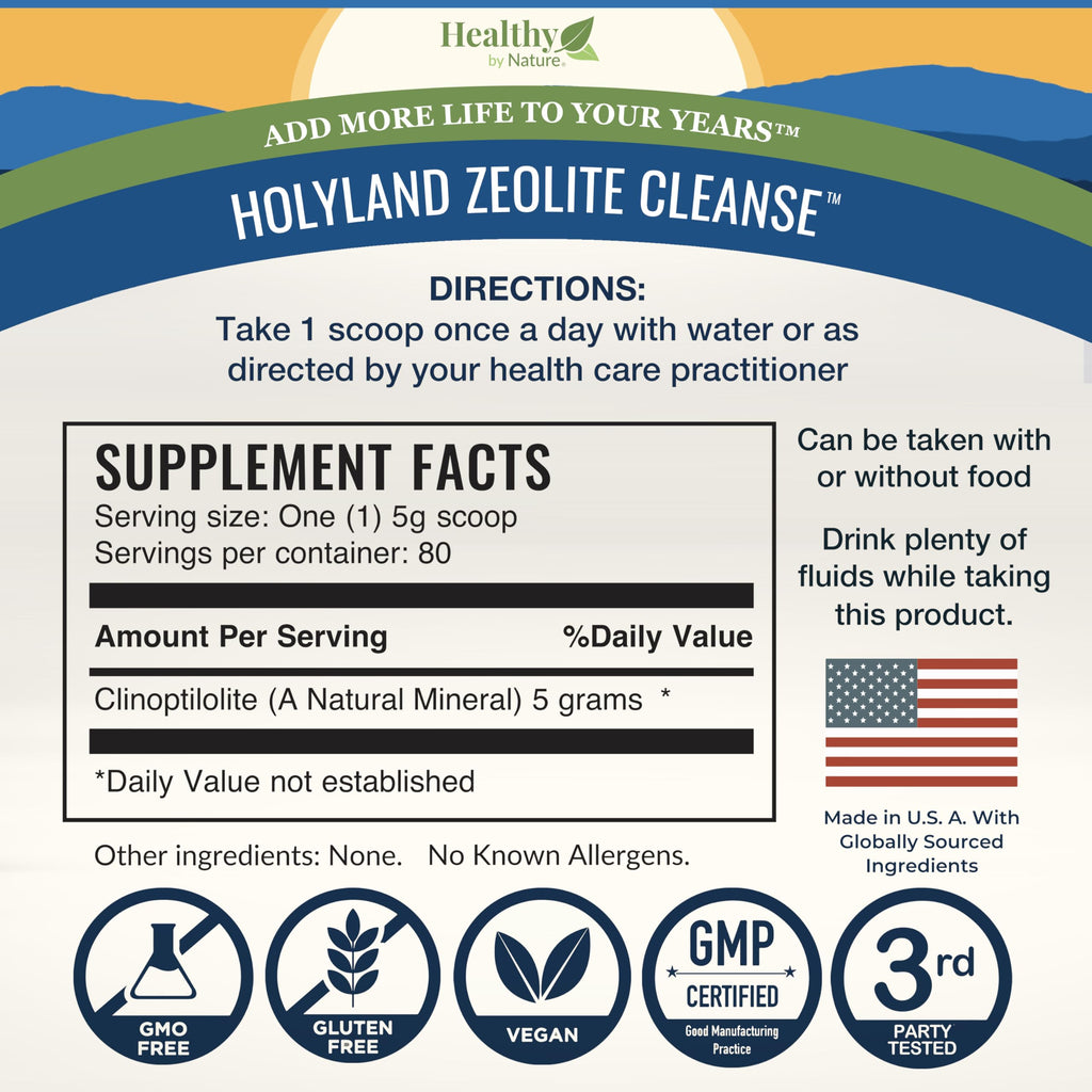 HolyLand Zeolite Cleanse - Zeolite Detox Powder (400 Gram Value Size) - Clinoptilolite Natural, Activated - Supports Energy, Mental Focus, pH Balance, Immune Defense, Optimal Gut Health
