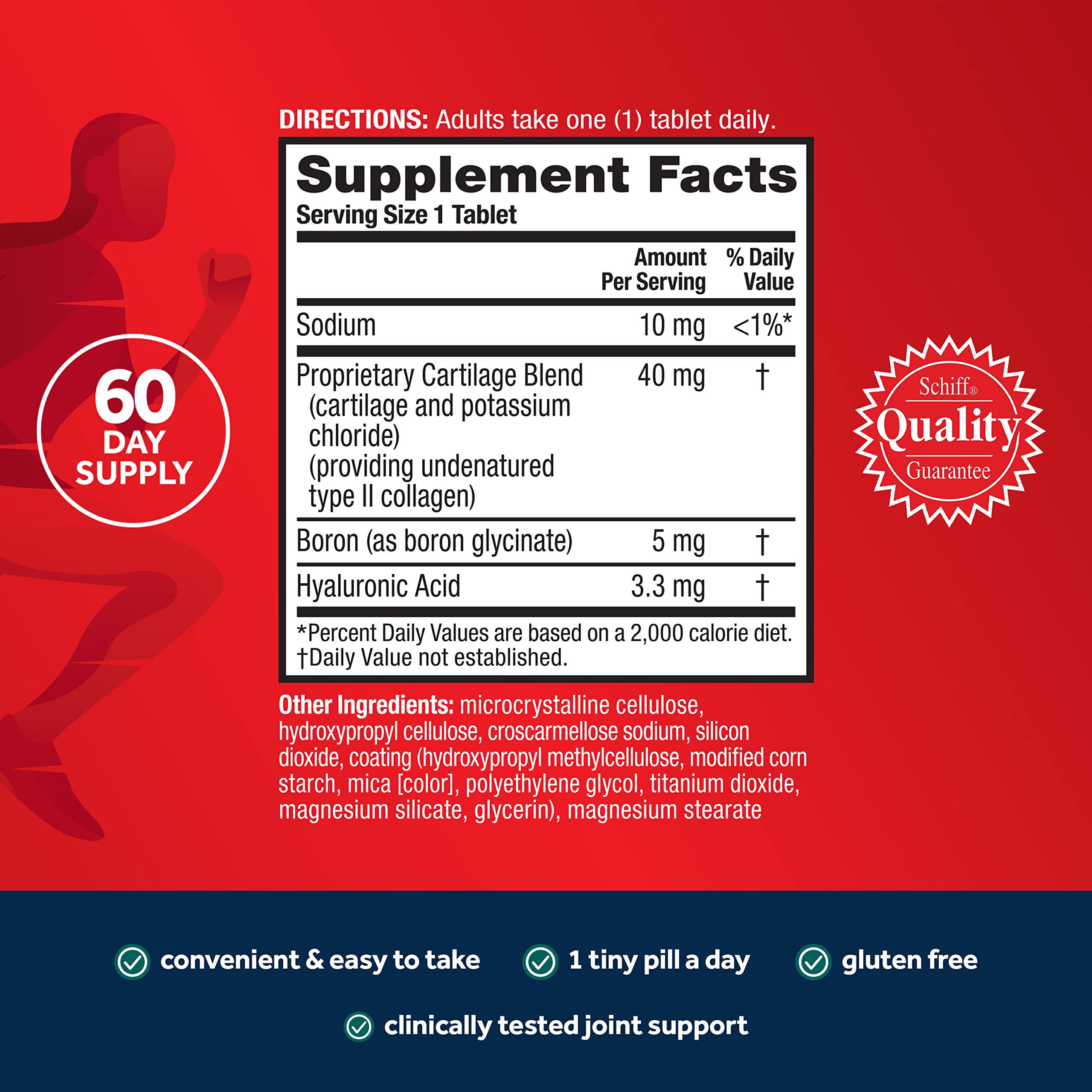 Move Free Ultra Triple Action Joint Support Supplement - Type II Collagen Boron & Hyaluronic Acid - Supports Joint Comfort, Cartiliage & Bones in 1 Tiny Pill Per Day, 2x30ct Bottles (60 servings)*