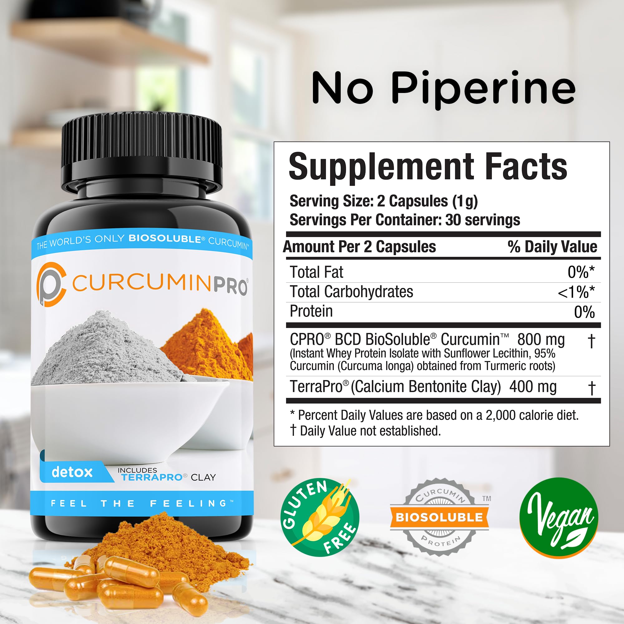 curcuminpro Detox Capsules | Organic Turmeric Supplement with BioSoluble BCD & Natural Bentonite Clay | High Absorption Vegan Curcumin Blend for Gut and Heart Wellness | 60 Count