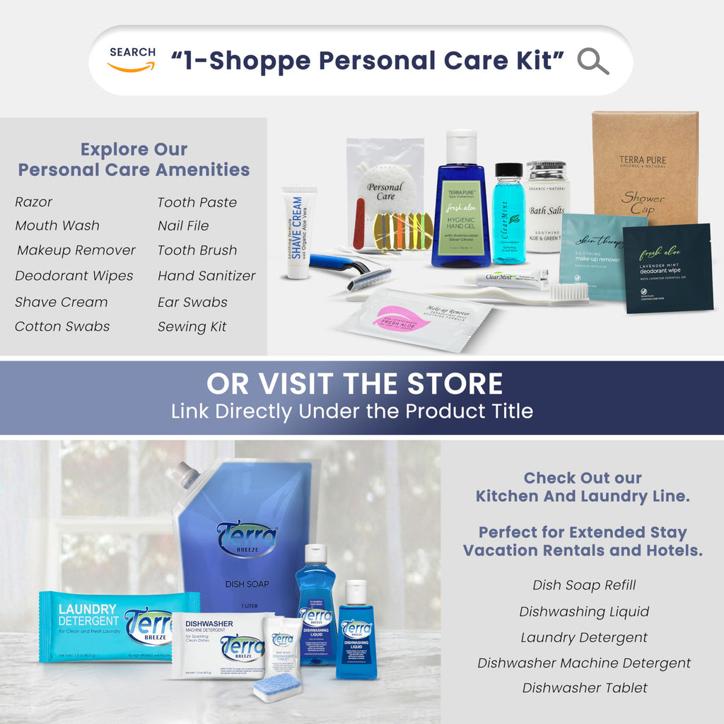 Aqua Organics Hotel Soaps & Toiletries Bulk Set | 1-Shoppe Amenities Kit | 1oz Shampoo & Conditioner, Body Wash, Lotion, 1oz Bar Soap | Travel Size | 75 Pieces