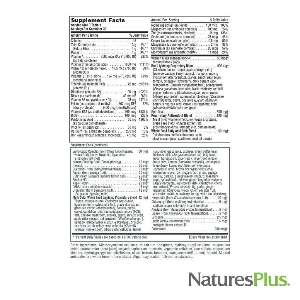 NaturesPlus Source of Life Green & Red Multivitamin - 90 Tablets - with Concentrated Whole Foods - Vegetarian, Gluten Free - 30 Servings