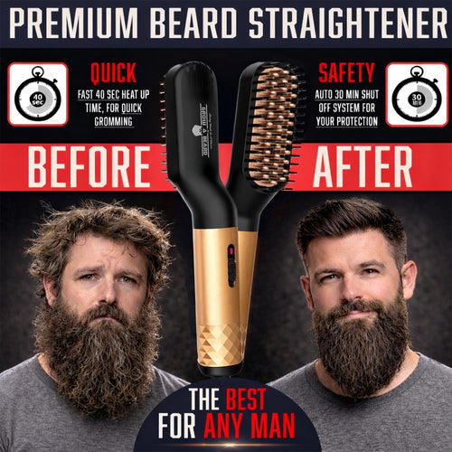 Beard Straightener Grooming Kit for Men, Beard Growth Kit, Wash, Brush & Comb, Unscented Growth Oil, All Natural Sandalwood Balm, Conditioner, Razor & Scissors, Great Gift Idea for Men's (Bamboo)