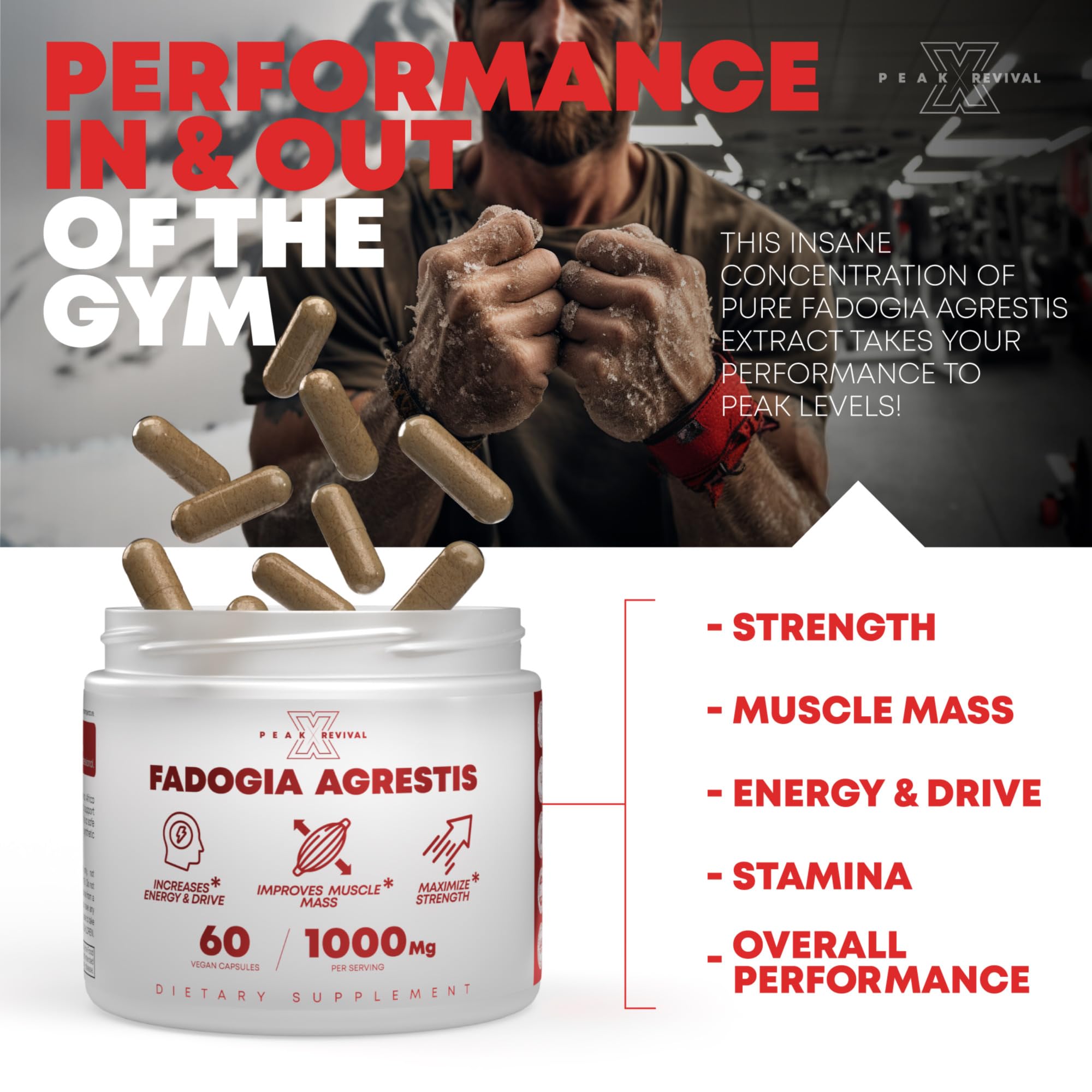 Testosterone Booster for Men with Fadogia Agrestis 1000mg Per Serving - Improve Natural Testosterone production, Increase Energy and Muscle Growth - Testosterone Supplement for Men (60 Capsules)
