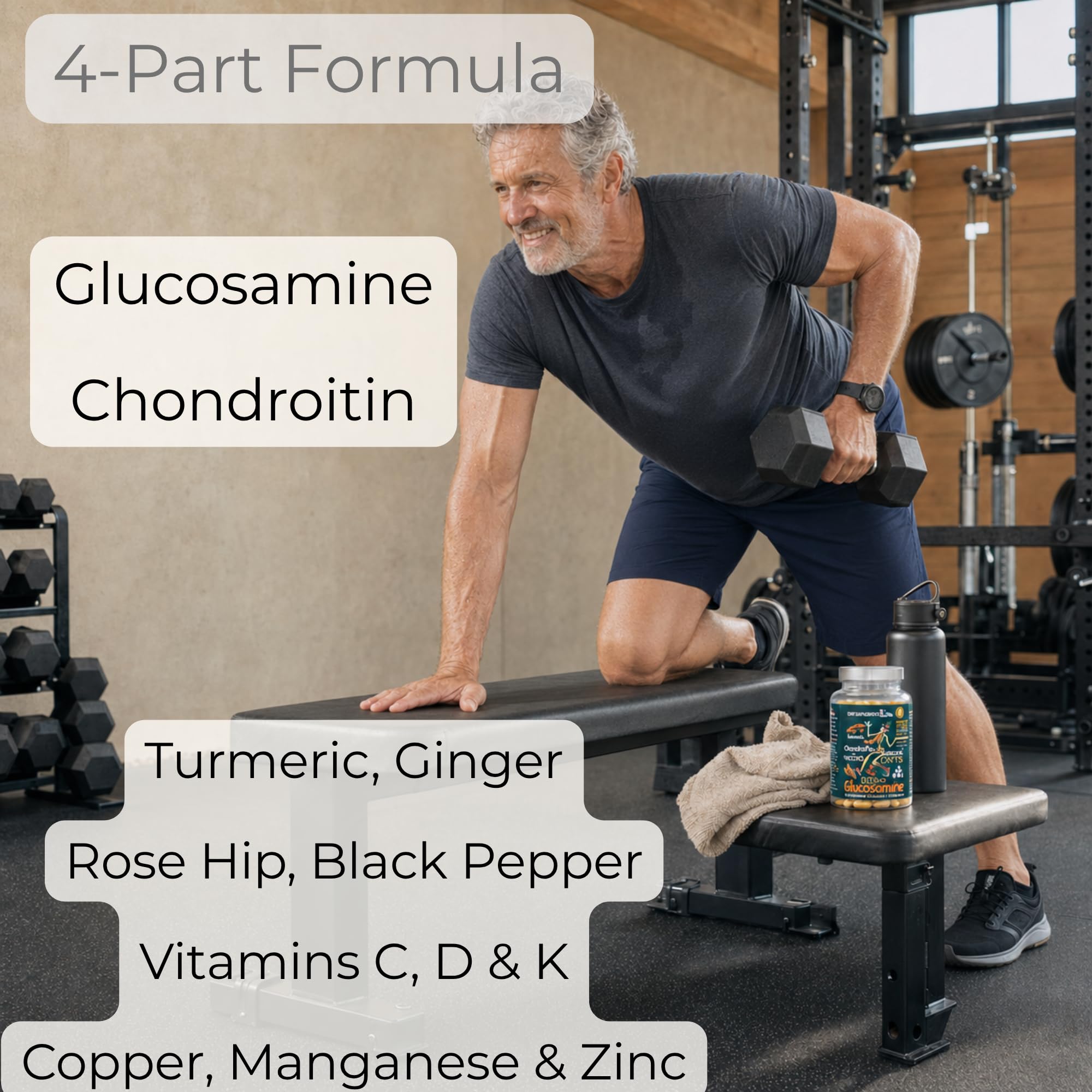 Glucosamine, Chondroitin, Turmeric, Vitamins for Bones, Joints 180 Capsules