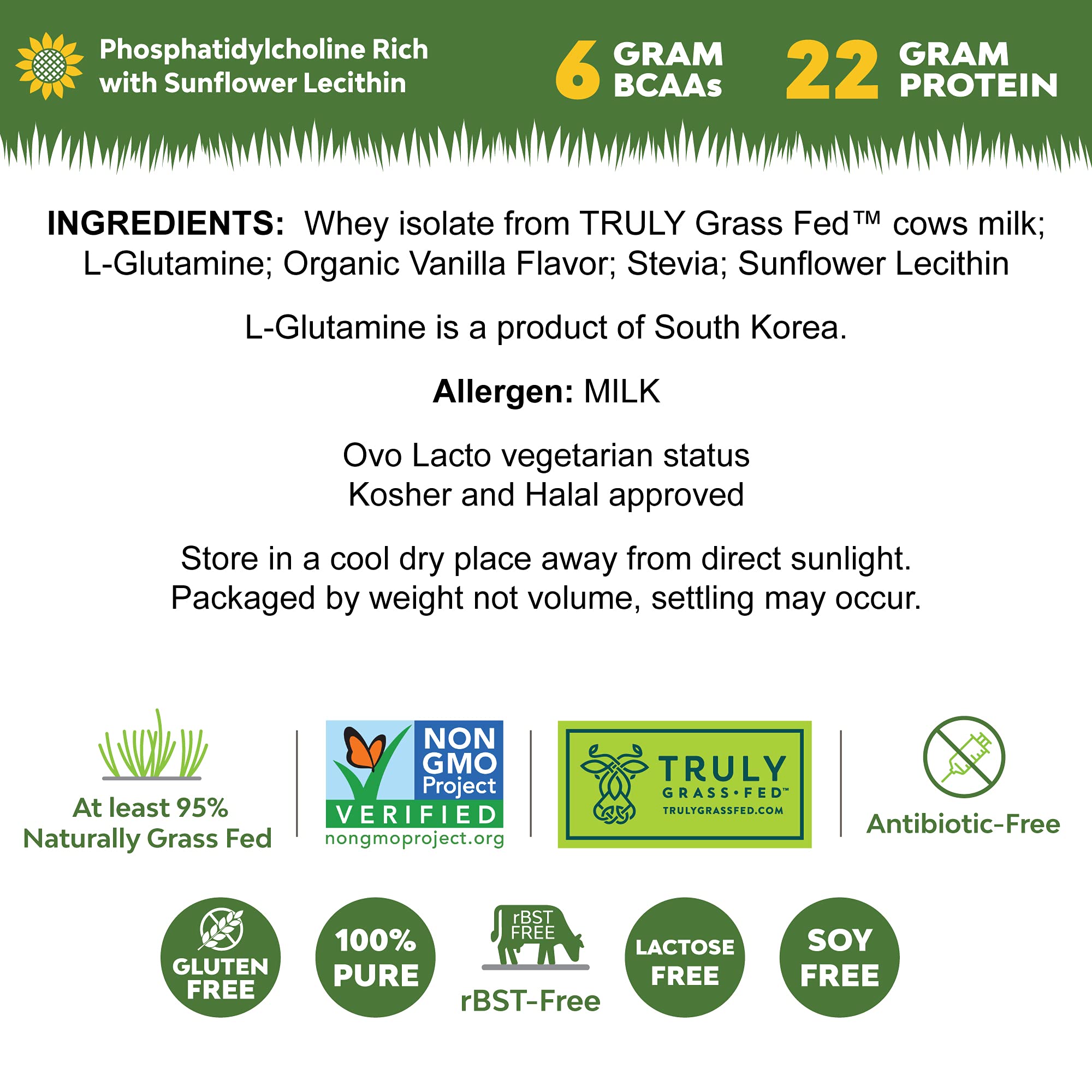 MariGold Grass-fed Whey Protein Isolate Powder - Creamy Vanilla Flavor - 1 Lb Bag | 100% Pure, Cold-Processed, Micro-Filtered, Undenatured, Non-GMO, rBGH Free, Soy Free, Gluten Free, Lactose Free