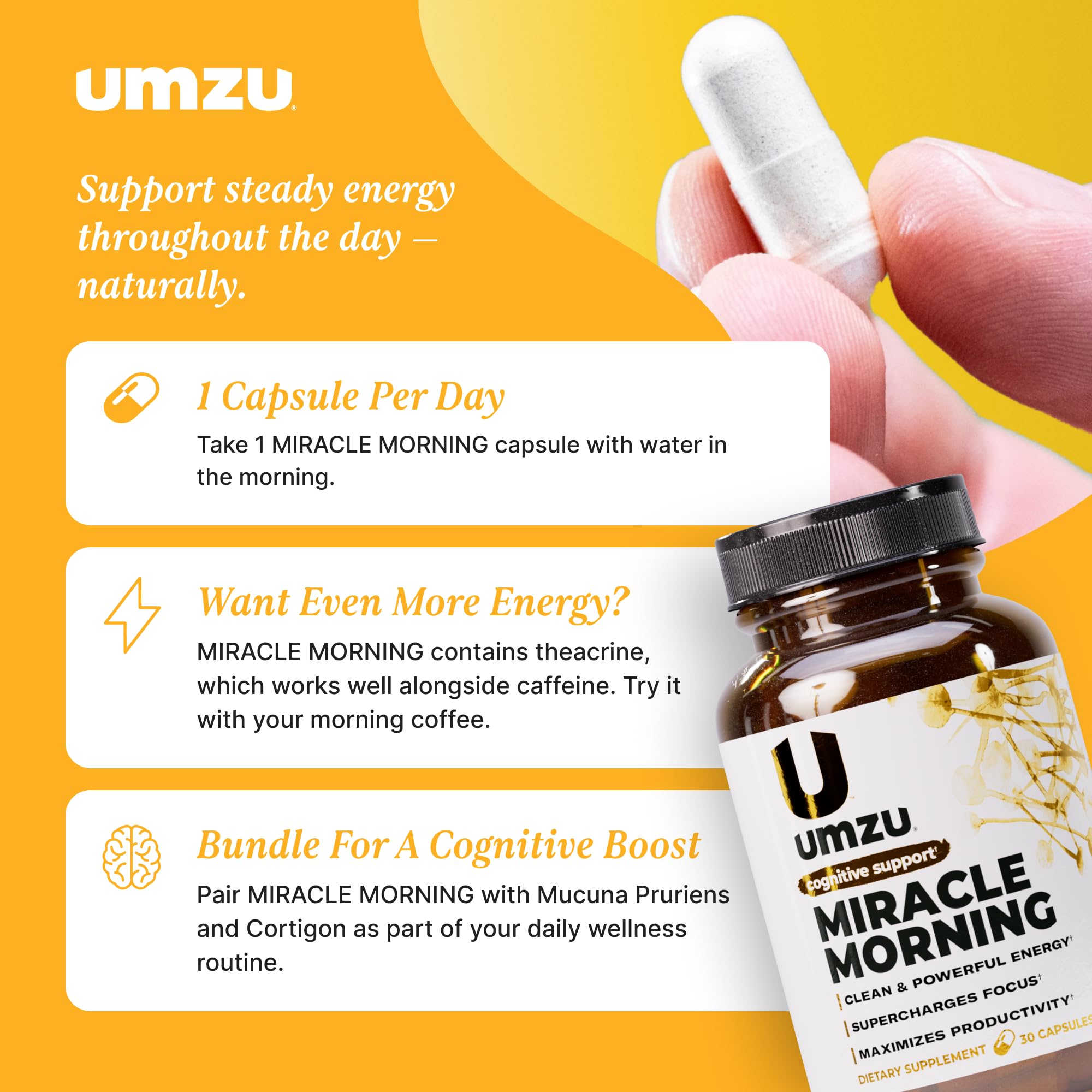 UMZU Miracle Morning Energy Support Supplement, 30 Day Supply
