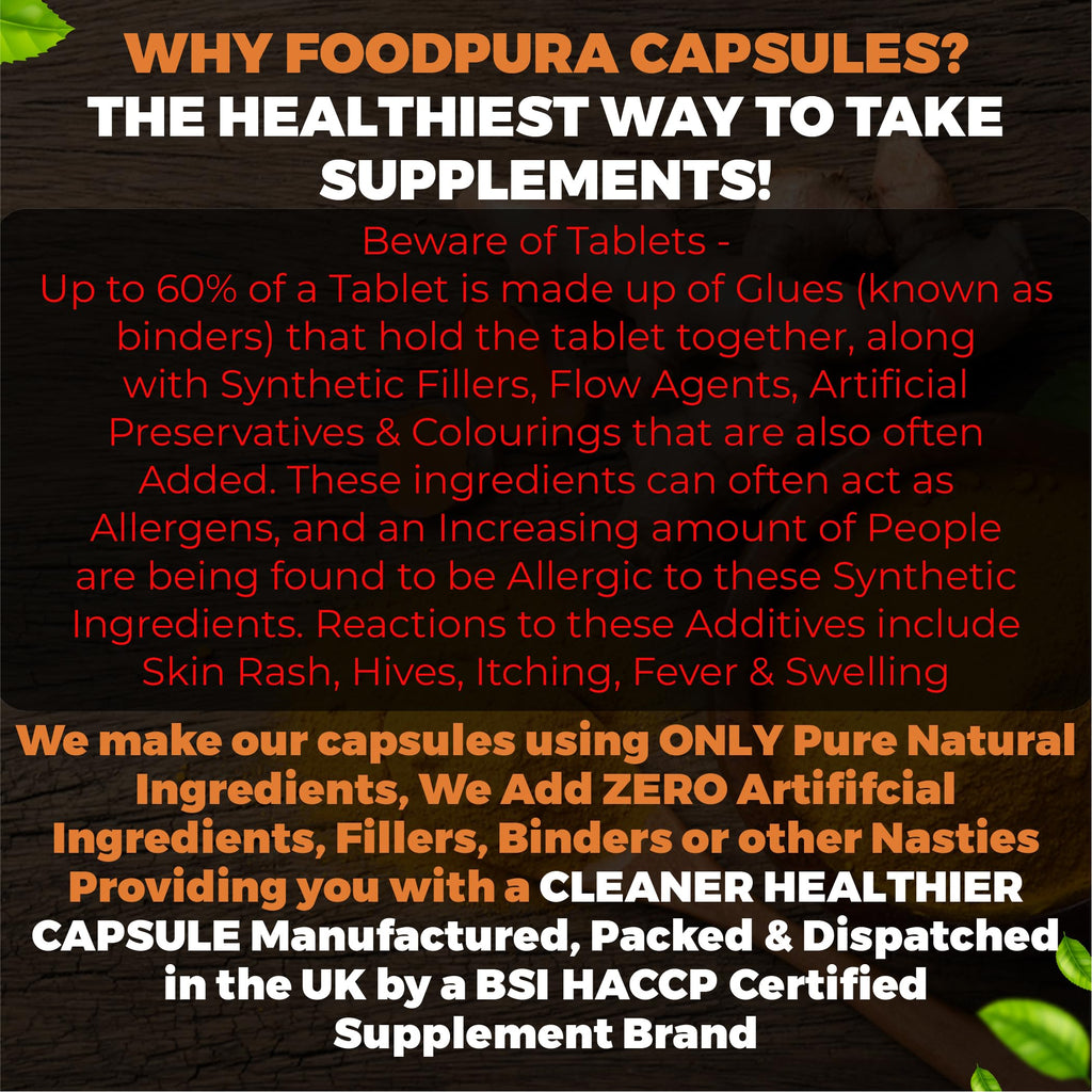 FoodPURA 60 X Food Grade Diatomaceous Earth Capsules (Codex) Pure White 94% Silica Fresh Water Sourced 600mg - Capsules, The SAFEST Way to take Supplements!