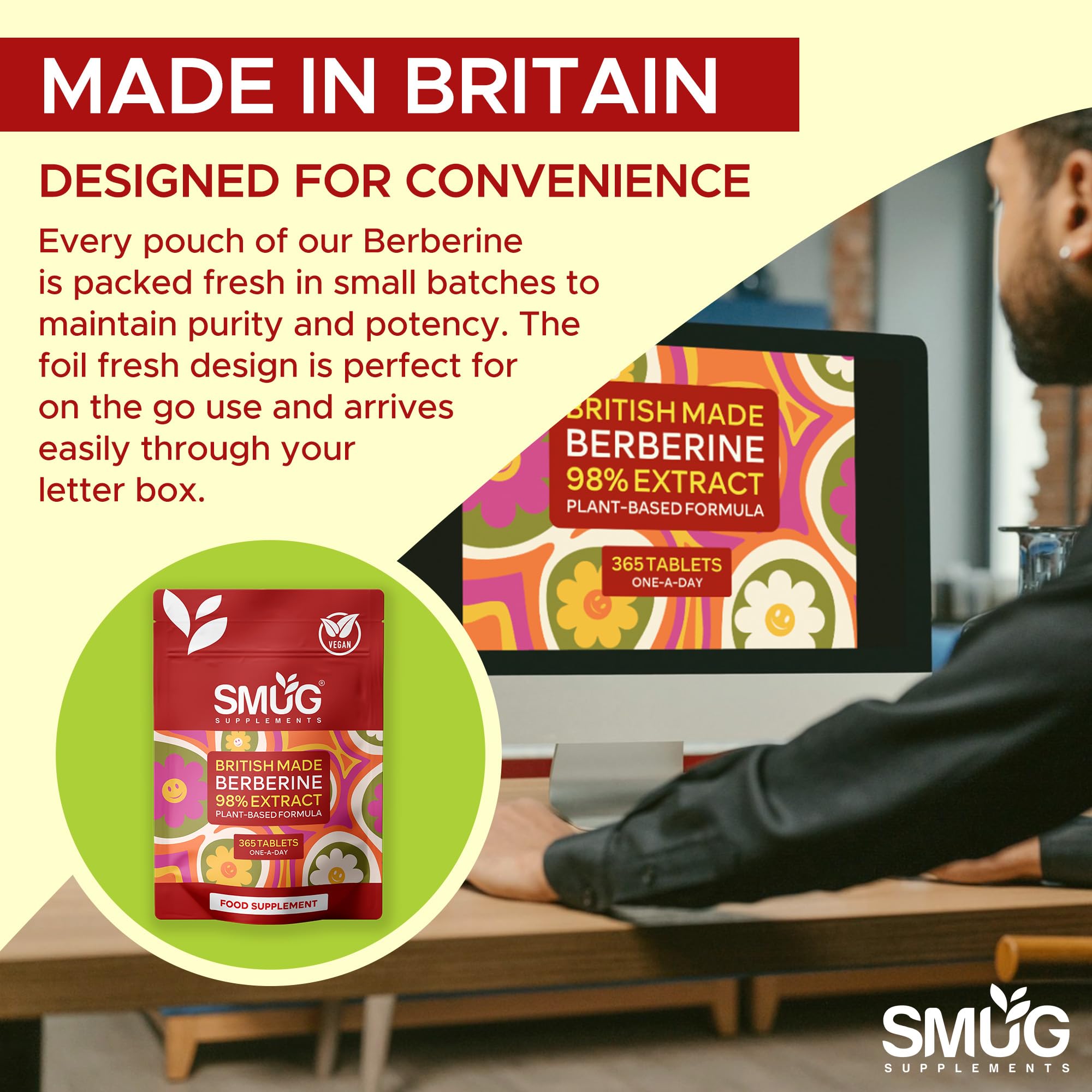 Berberine 98% Extract – 365 Micro Tablets – One A Day – Plant Based – Vegan – Made in Britain – SMUG Supplements