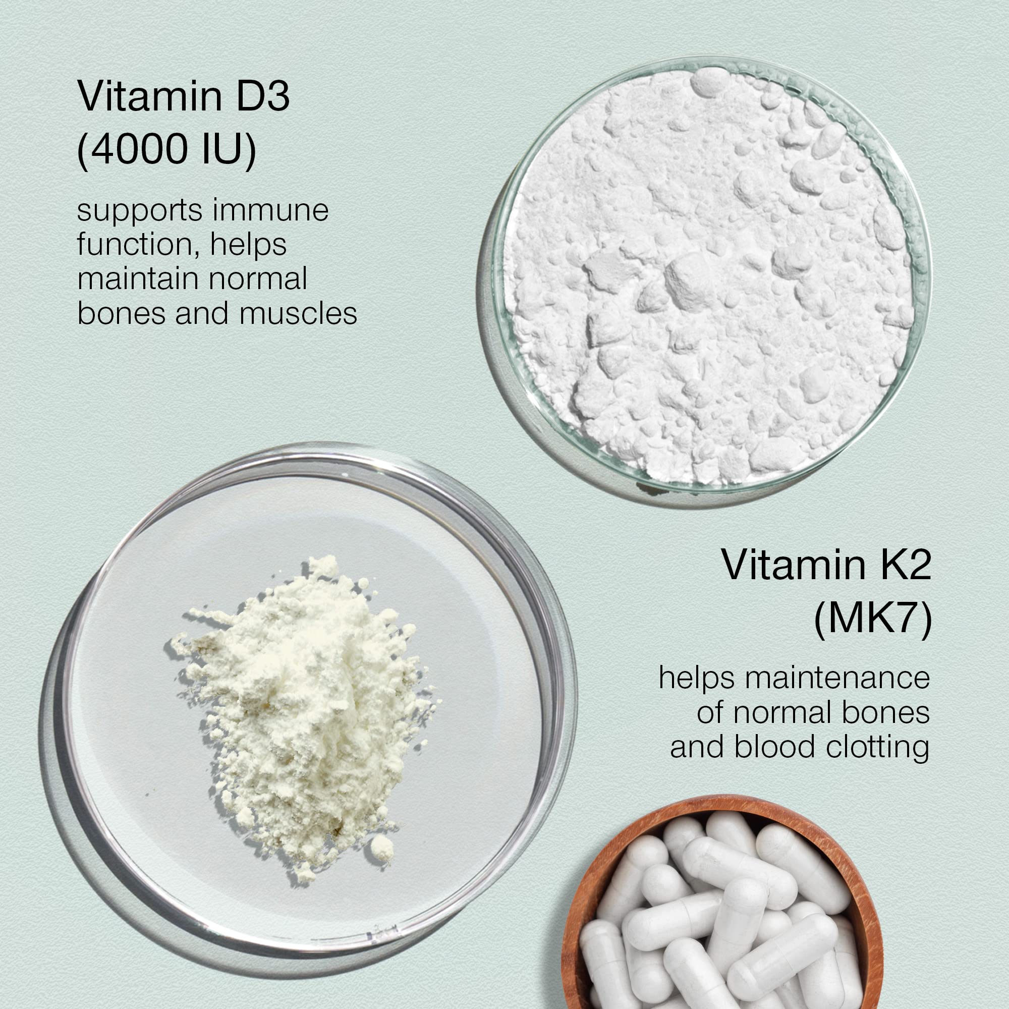 Vitamin D3 K2 Capsules - High Strength - for Strong Bones, Teeth, Immunity