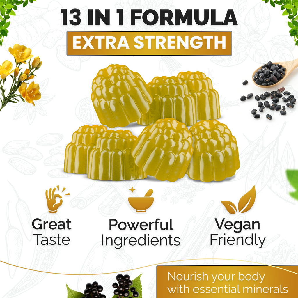 Sea Moss, Black Seed Oil, Ashwagandha, Ginger, Shilajit Gummies with Elderberry, Chlorophyll, Turmeric Bladderwrack Sea Moss Gummies Advanced Strength Formula - All in 1 Bundle - USA Made (60 Gummies)