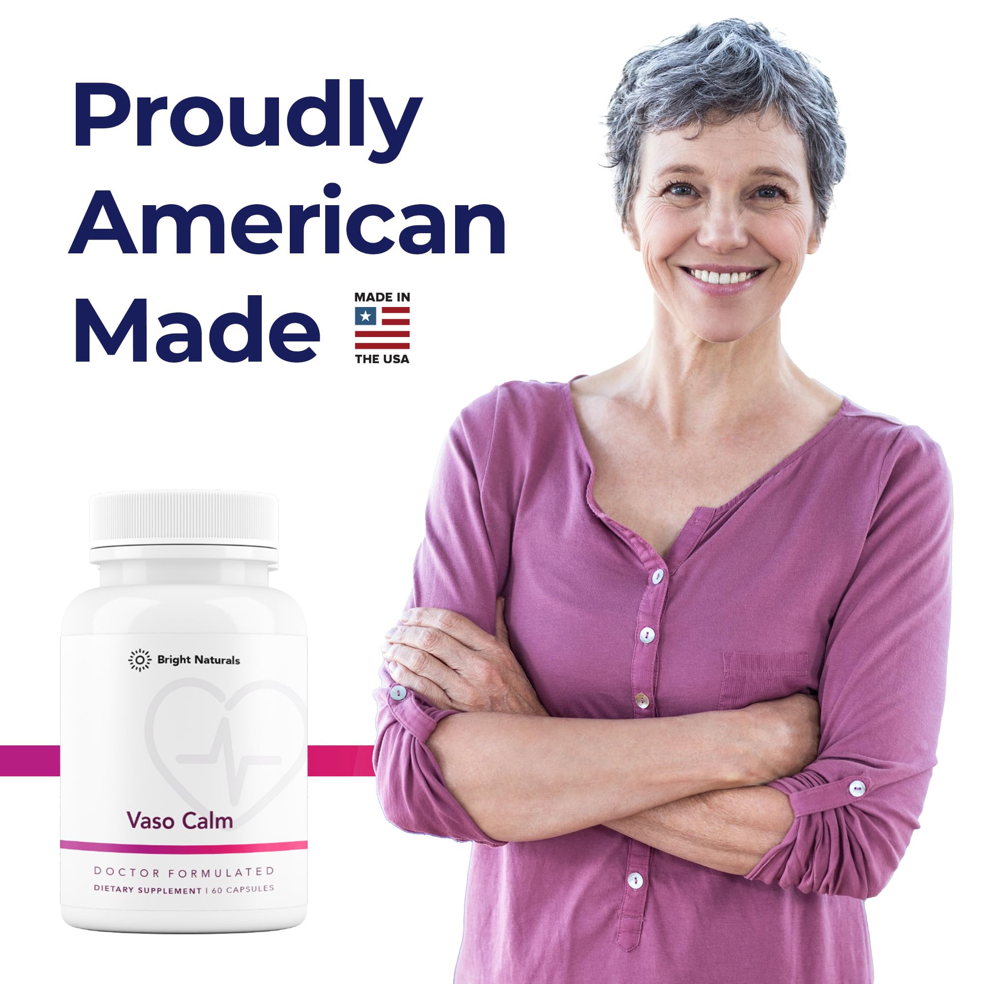 Bright Naturals Vaso Calm - Healthy Blood Balance Supplement - Features Fermented Garlic, Celery and Grape Seed Extract, Hibiscus, and Vitamin K2 - Made in the USA, 60 Capsules