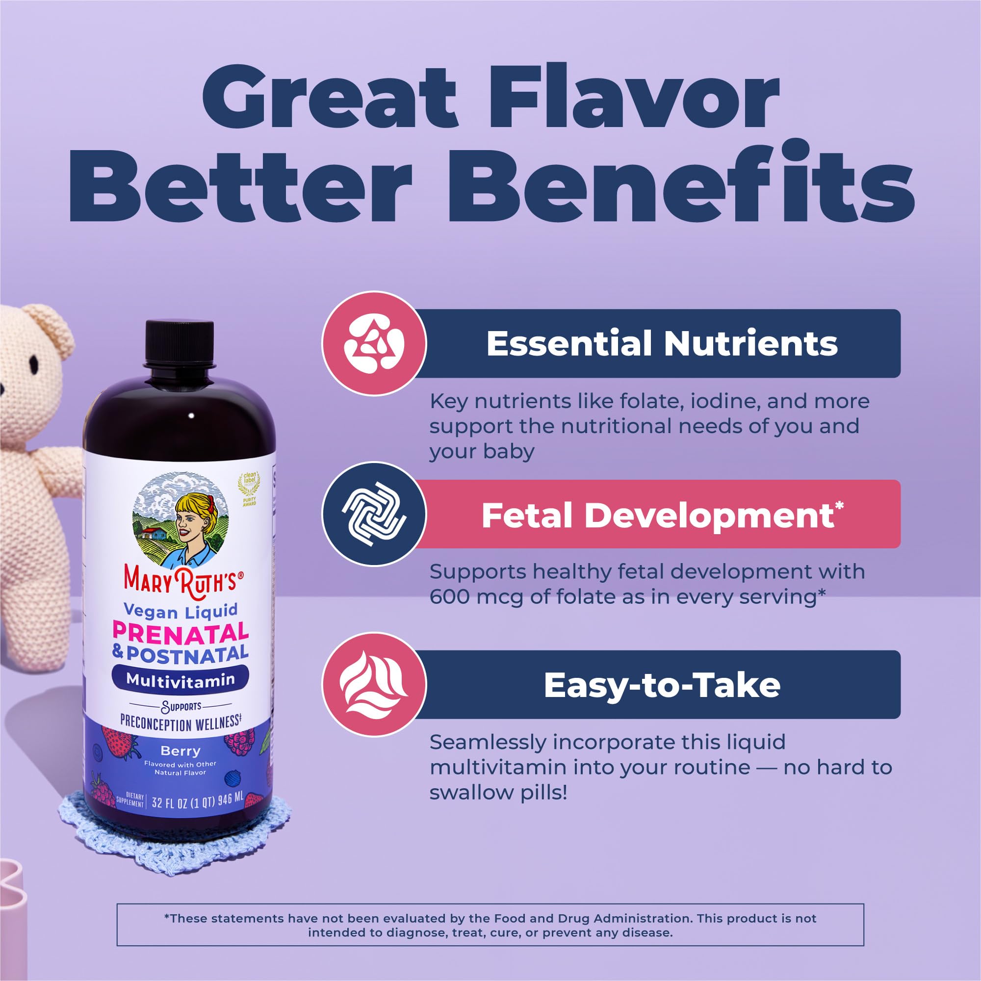 MARYRUTH'S Postnatal & Prenatal Liquid Multivitamin for Women | Selenium | Folate | Healthy Fetal Development | Prenatal Vitamins | Vegan | Non-GMO | Sugar Free | Gluten Free | 32 oz