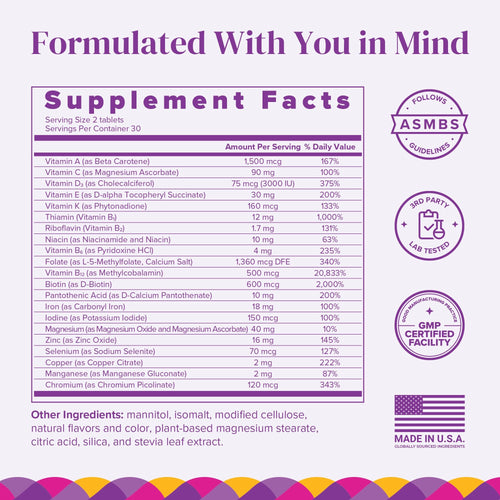 BariMelts Bariatric Multivitamin with Iron, 60 Fast-Dissolving Tablets (1-Month Supply), Sugar-Free Bariatric Vitamins for Women, Natural Fruit Flavor