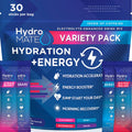 HydroMATE Electrolytes Powder Drink Mix Packets Hydration Accelerator Low Sugar Party Favors for Rapid Recovery Vitamin C Plus Caffeine Variety Pack - 30 Count