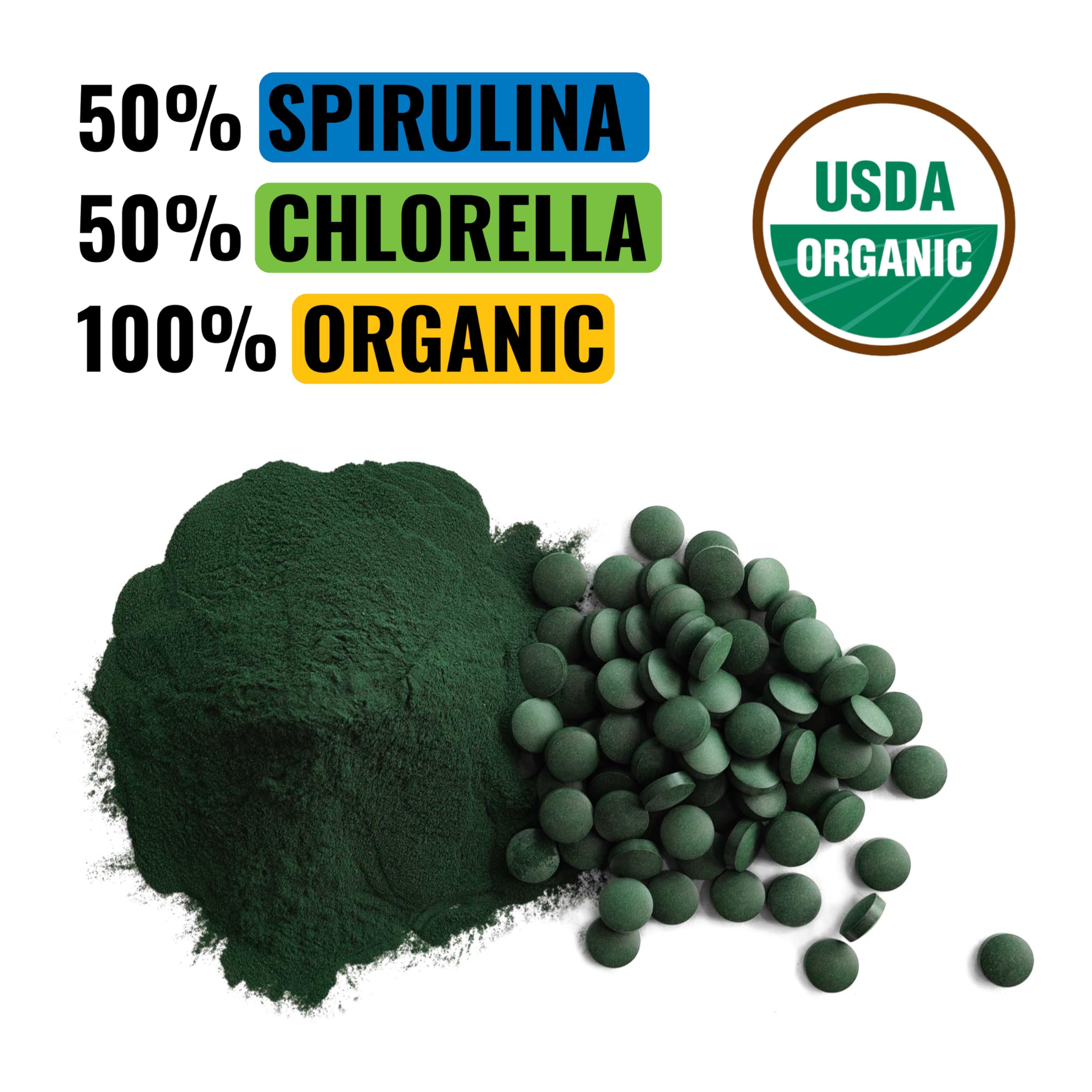 On Target Living Organic Spirulina Chlorella | Supergreens | USDA Organic | 1000 Tablets - 250 G (8.8 oz) | Vegan | Alkalyzing | Nutrient Dense | Protein Dense