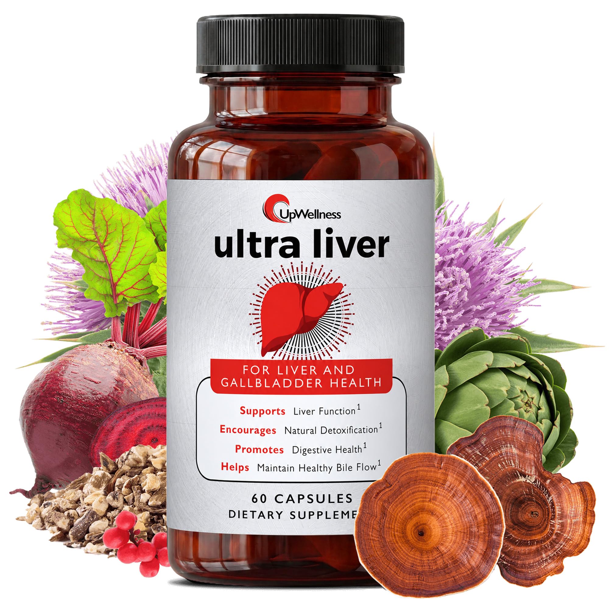 UpWellness Ultra Liver Supplement for Liver Support and Gallbladder Support - Powered by TMG, NAC Milk Thistle, and More - Liver Cleanse Detox & Repair - 60 Capsules