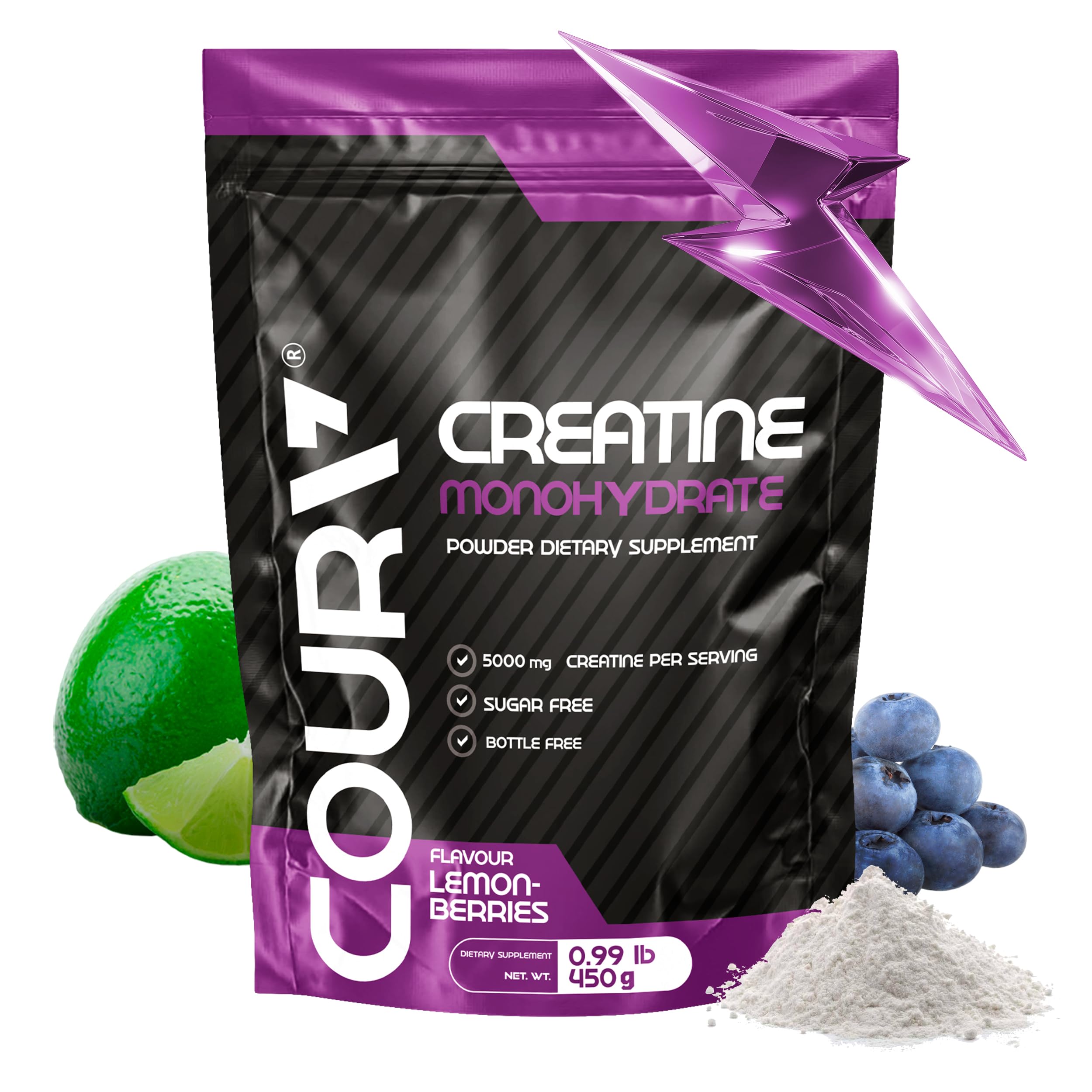 COURA Lemon-Berries Creatine Monohydrate, Strength Endurance Sports, 450g