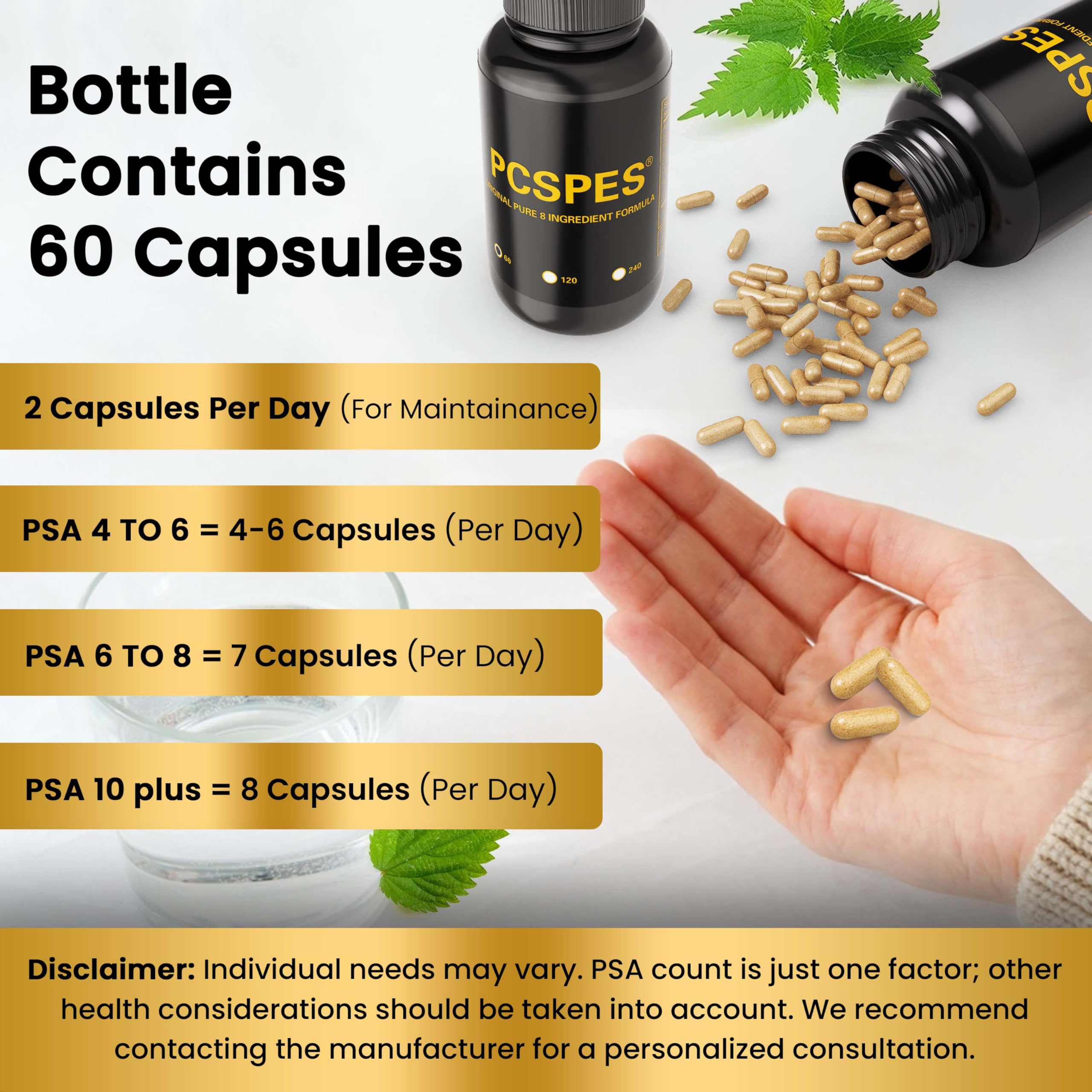 PCSPES - Prostate Supplements for Men - Lower PSA Levels Naturally with Saw Palmetto & 7 Pure Herbs - Bladder Control Supplements & Reduce Nighttime Urination 60 Count