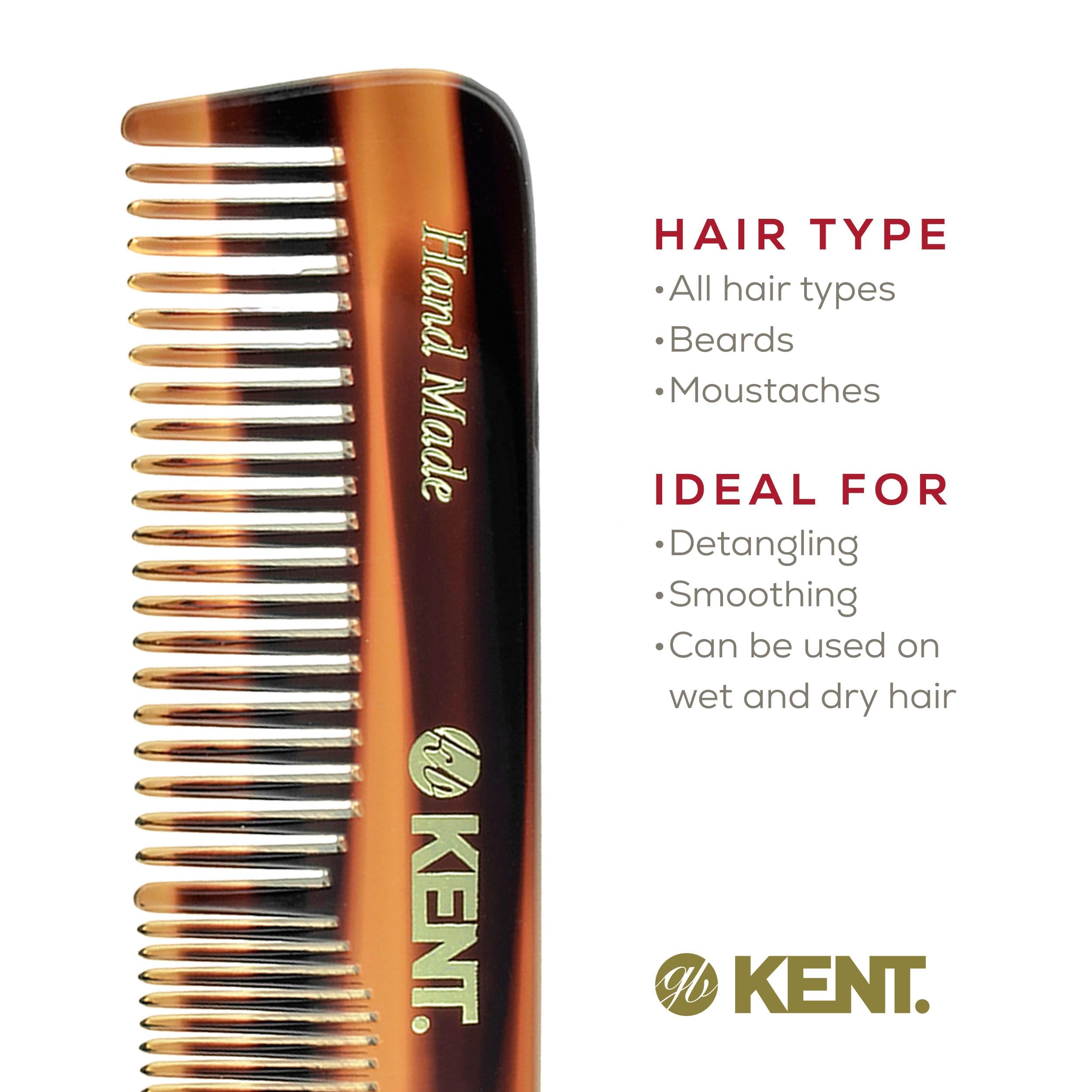 Kent OT Tortoise Pocket Comb - Handmade Fine and Wide Tooth Hair Comb for Men, Women, and Kids - Travel, Beard, and Mustache Comb - Saw Cut and Hand Polished Made in England