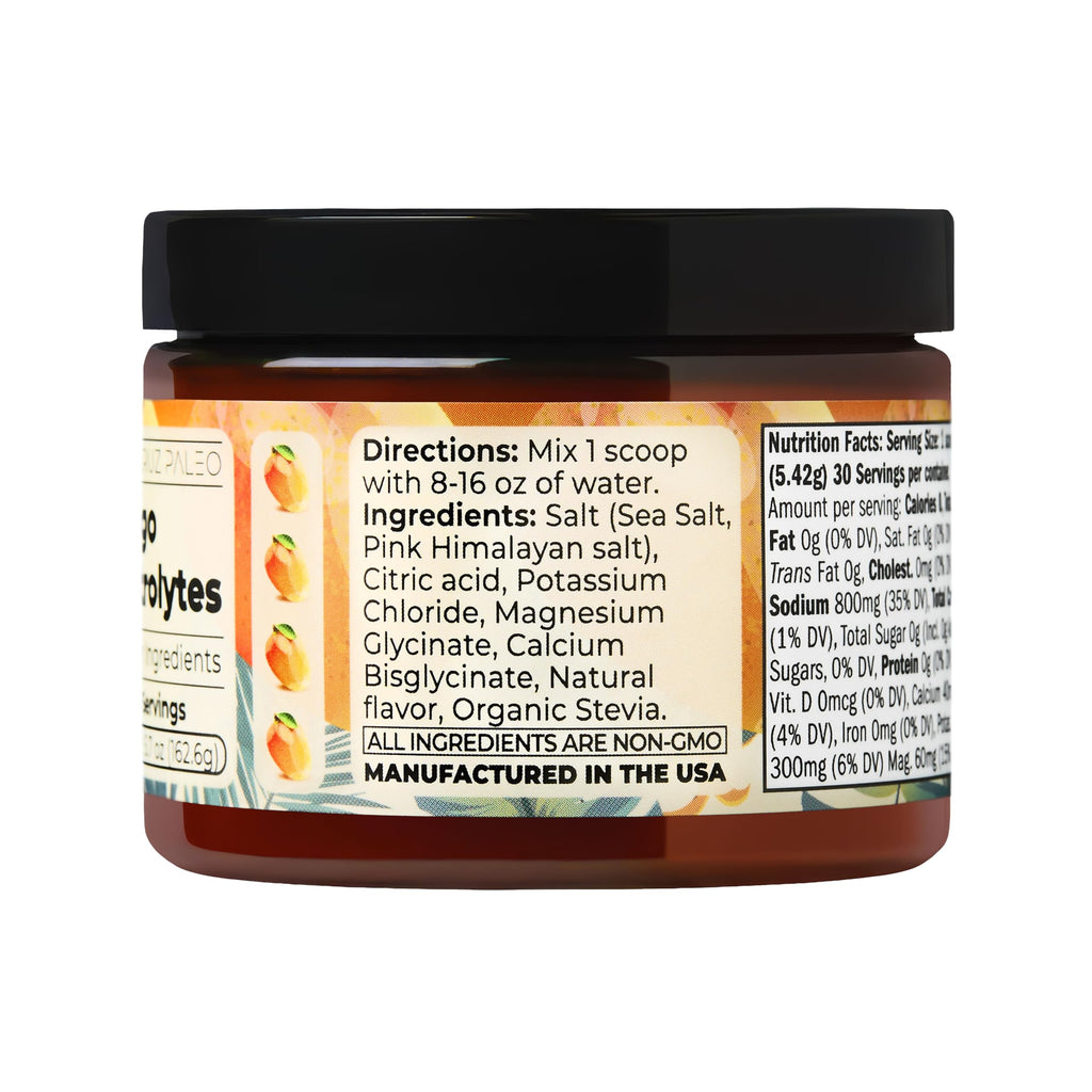 Santa Cruz Paleo Electrolyte Powder, Mango Flavor, Sugar Free Hydration Drink Mix with Himalayan Pink Salt, Sea Salt, Magnesium Glycinate, Potassium Chloride, Sweetened with Stevia, 30 Servings