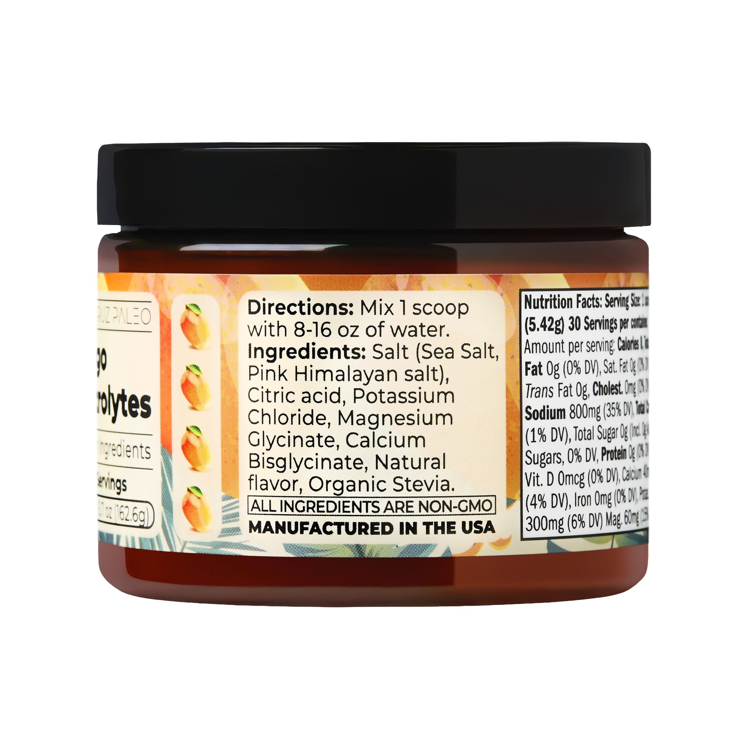 Santa Cruz Paleo Electrolyte Powder, Mango Flavor, Sugar Free Hydration Drink Mix with Himalayan Pink Salt, Sea Salt, Magnesium Glycinate, Potassium Chloride, Sweetened with Stevia, 30 Servings