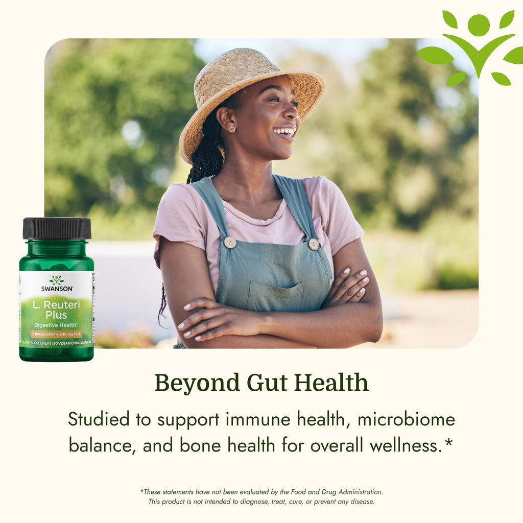 Swanson L. Reuteri Probiotic Plus with L. Rhamnosus, L. Acidophilus & FOS Prebiotic for Gut-Health-Conscious Adults - 7 Billion CFU (30 Vegan Capsules, 2 Pack)
