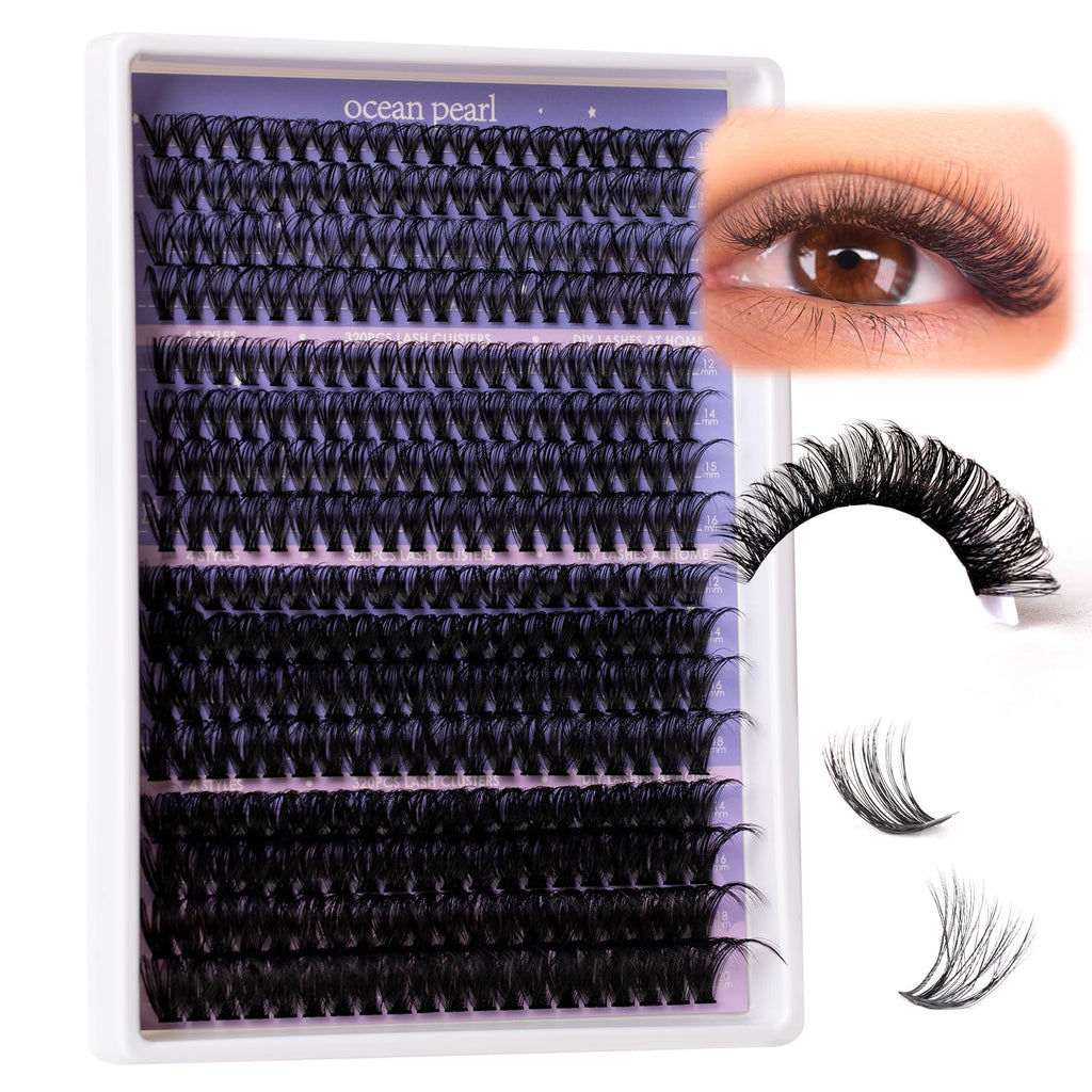 Ocean Pearl Cluster Lashes 320PCS Individual Eyelashes 30D+40D+80D+100D 4 Styles Eyelash Extensions Kit 12-20MM Lash Clusters DIY Eyelash Clusters with Super Lash Bond+Seal+Remover+Tweezer-4