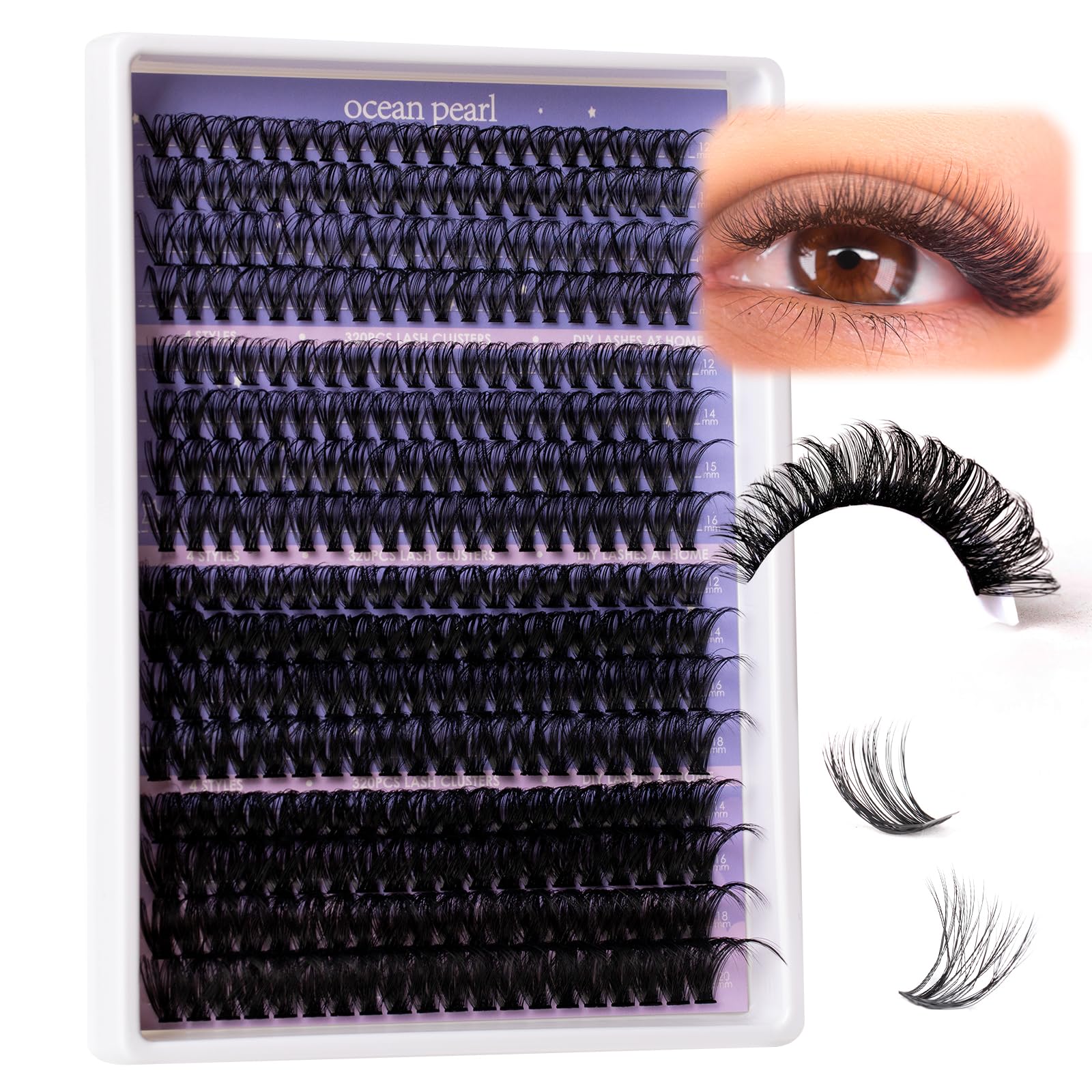 Ocean Pearl Cluster Lashes 320PCS Individual Eyelashes 30D+40D+80D+100D 4 Styles Eyelash Extensions Kit 12-20MM Lash Clusters DIY Eyelash Clusters with Super Lash Bond+Seal+Remover+Tweezer-4