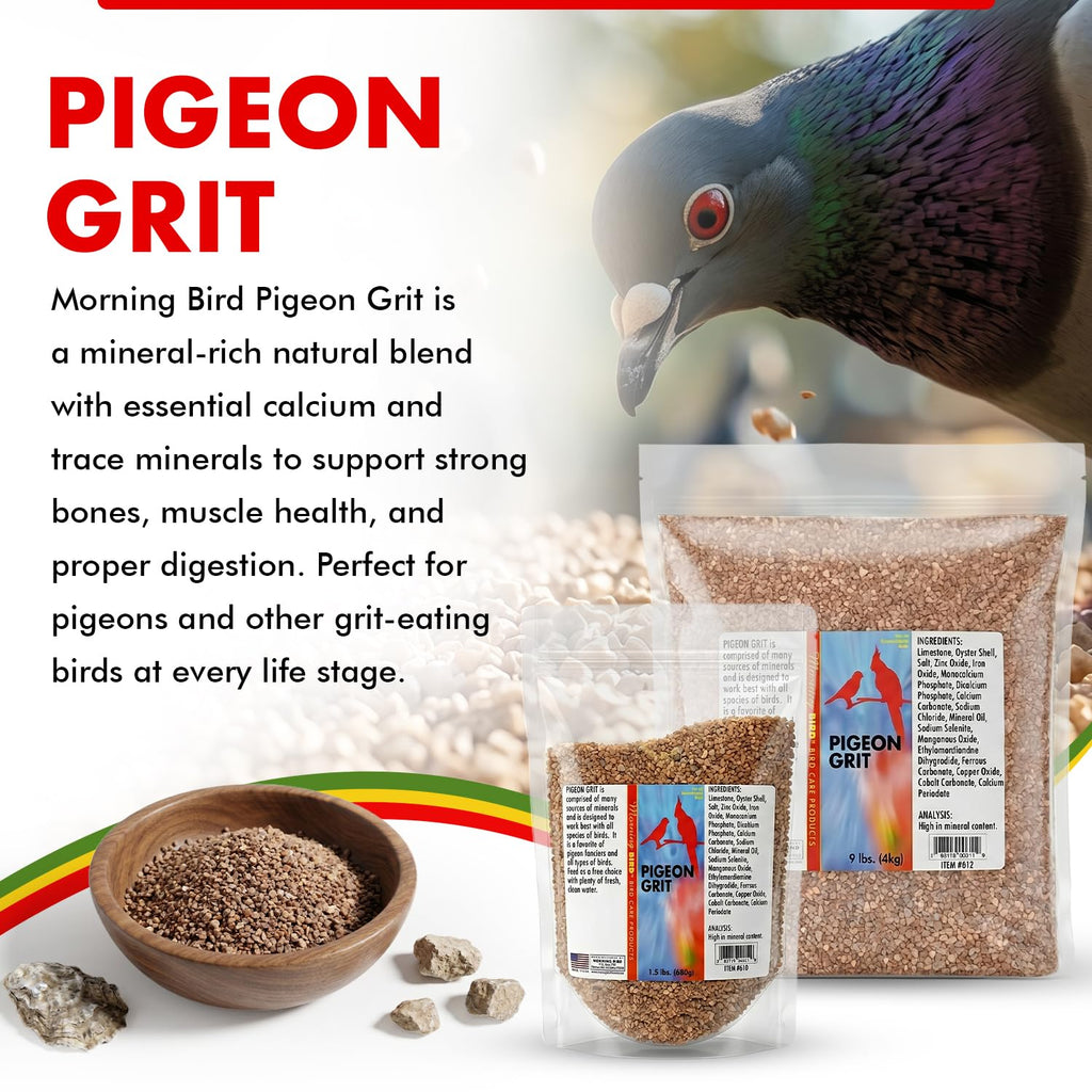 Morning Bird Pigeon Grit - Healthy & Nutritious Pigeon Food to Support Strong Muscles & Bones for Grit Eating Birds - Supports Digestion & Packed with Essential Minerals 9 lbs