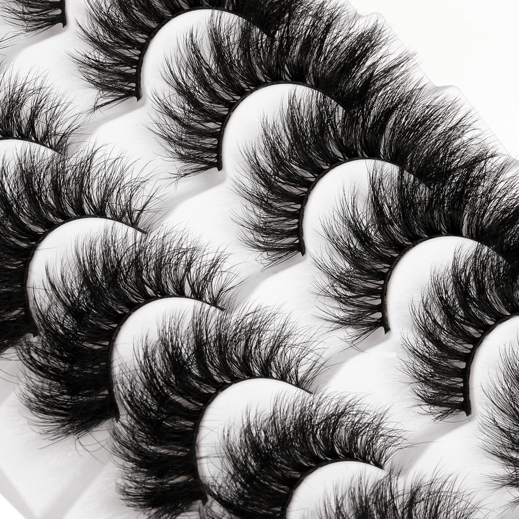 Mink Lashes 20mm 8D False Eyelashes Thick Volume Dramatic Cat Eye Lashes 7 Pairs Long Strip Wispy Lashes Pack